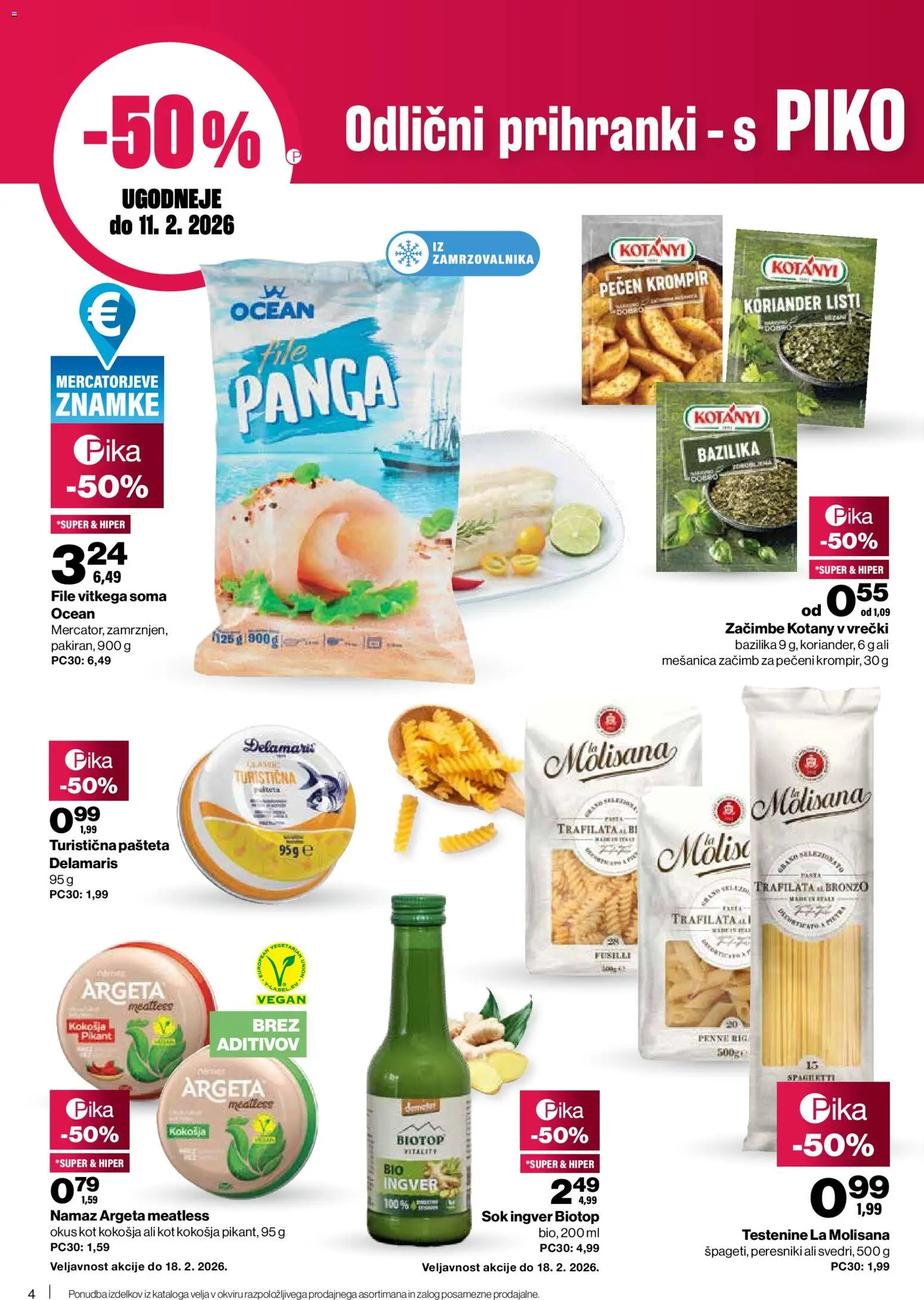 Novi Mercator katalog ponudbe – veljaven od 05.02.2026 | Stran: 4 | Izdelki: Pašteta, Namaz, Sok, Testenine
