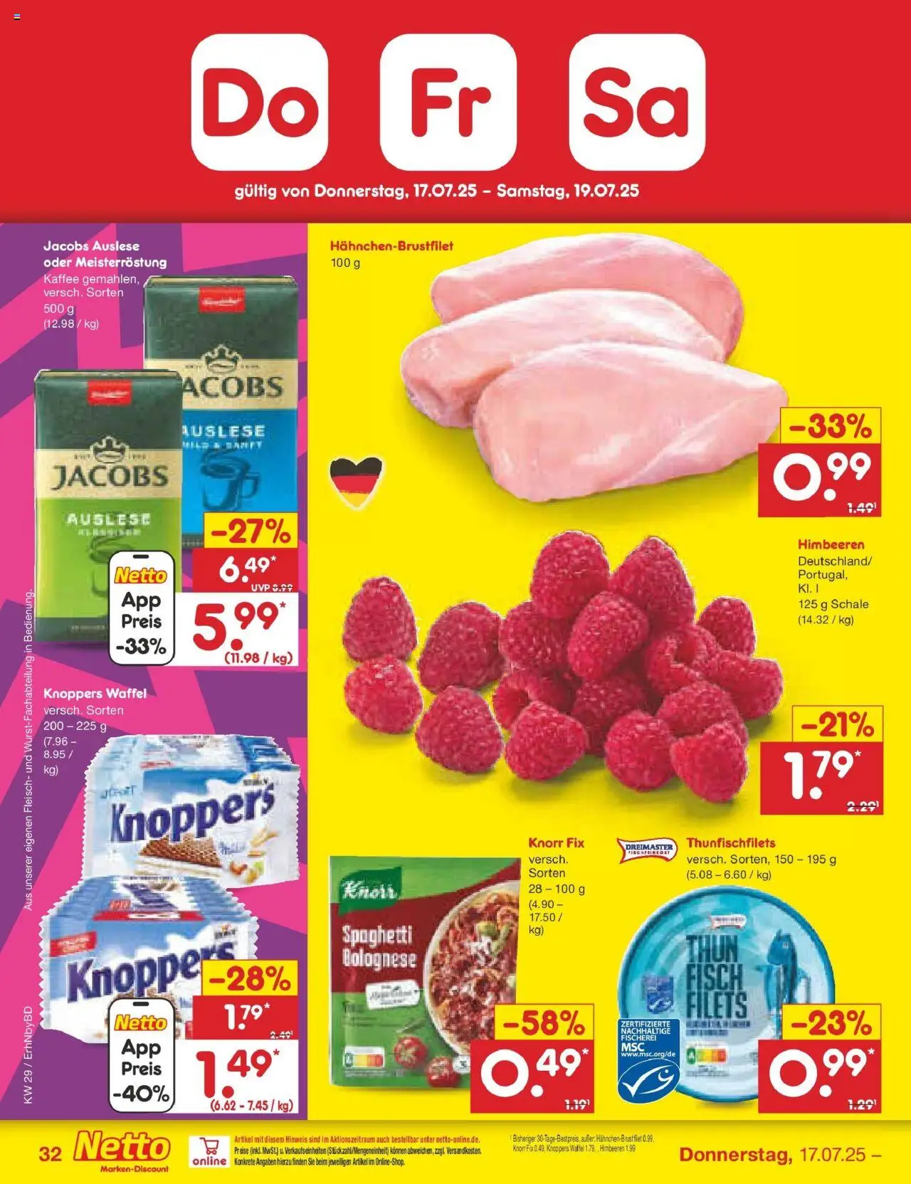 Netto Marken-Discount prospekt Ergolding	 - gültig ab dem 13.07.2025 | Seite: 50 | Produkte: Himbeeren, Kaffee, Knorr, Pasta