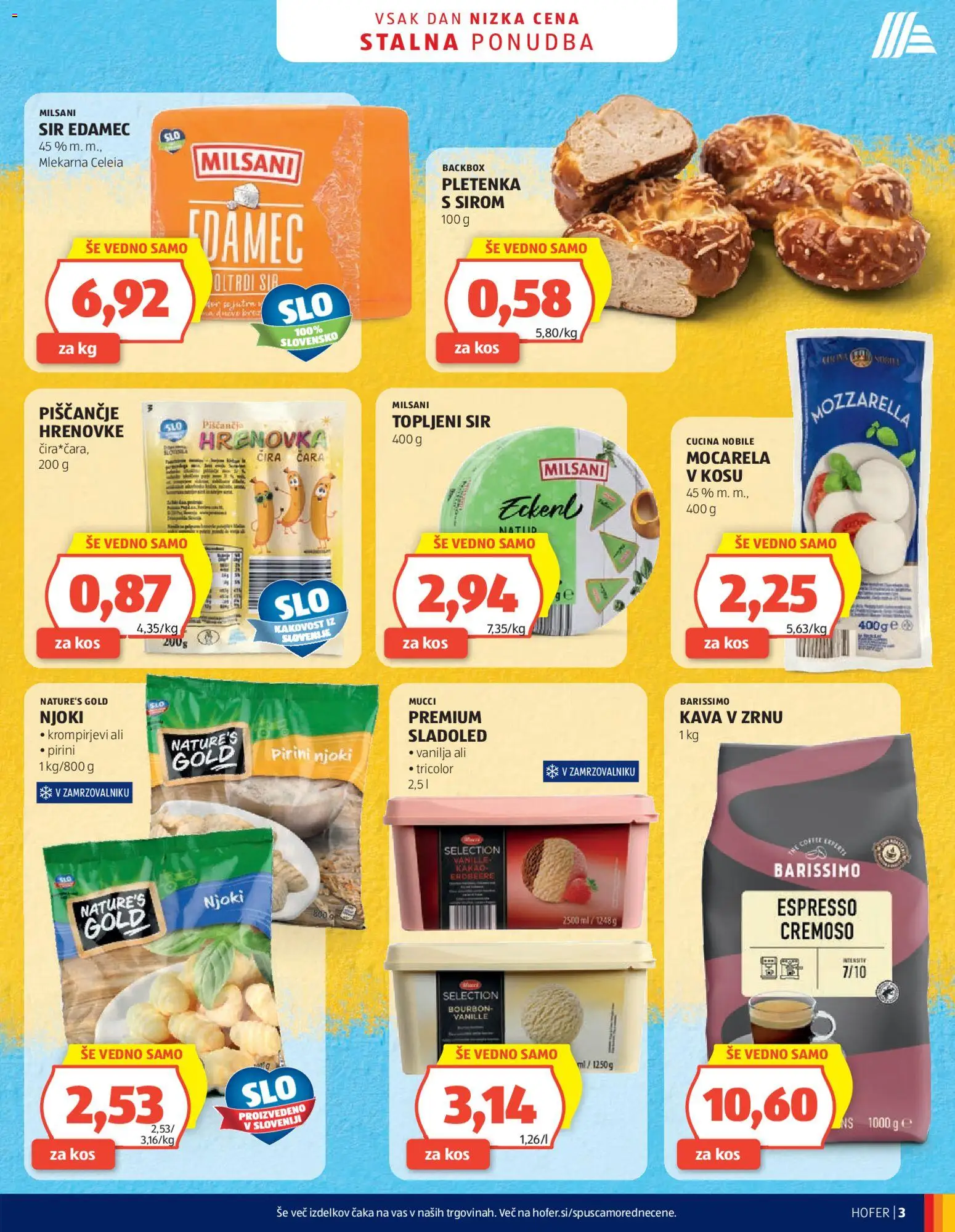 Novi Hofer katalog ponudbe – veljaven od 25.03.2026 | Stran: 3 | Izdelki: Edamec, Kos, Sir, Sladoled