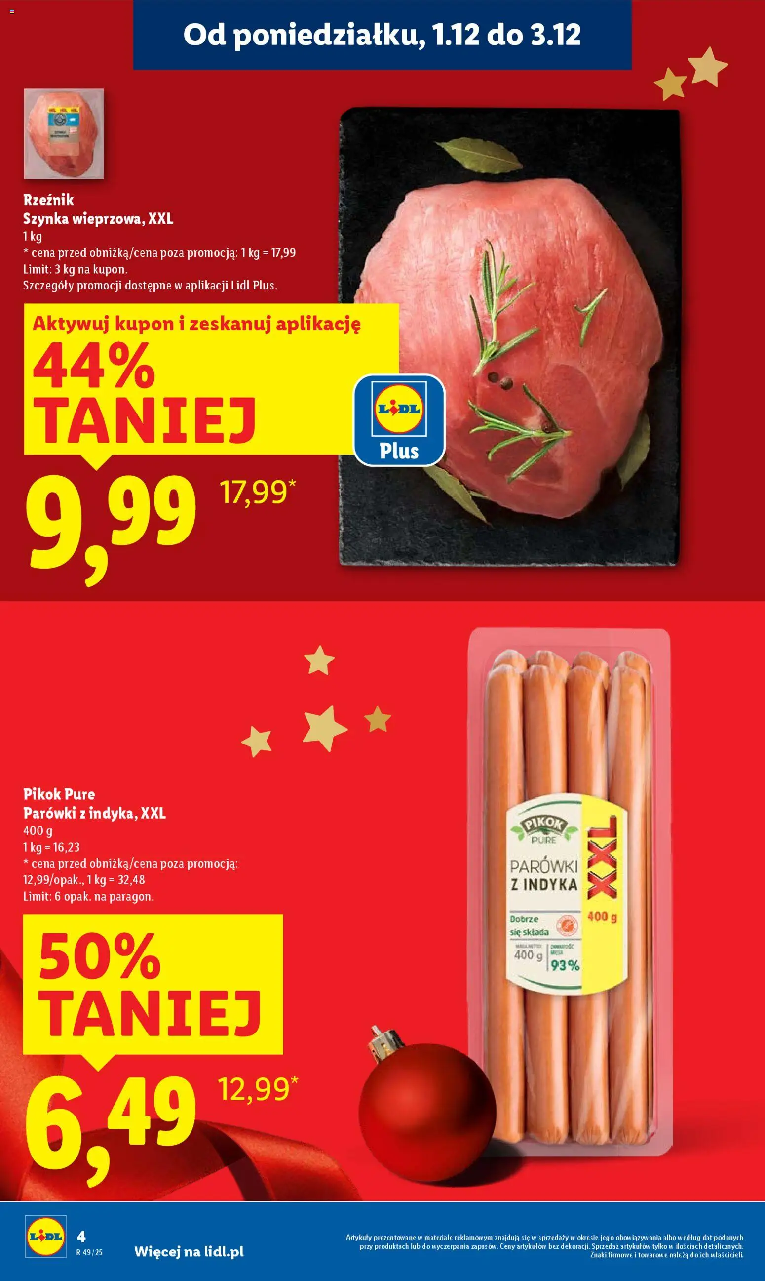 Lidl Gazetka od 01.12.2025 | Strona: 4 | Produkty: Parówki, Szynka