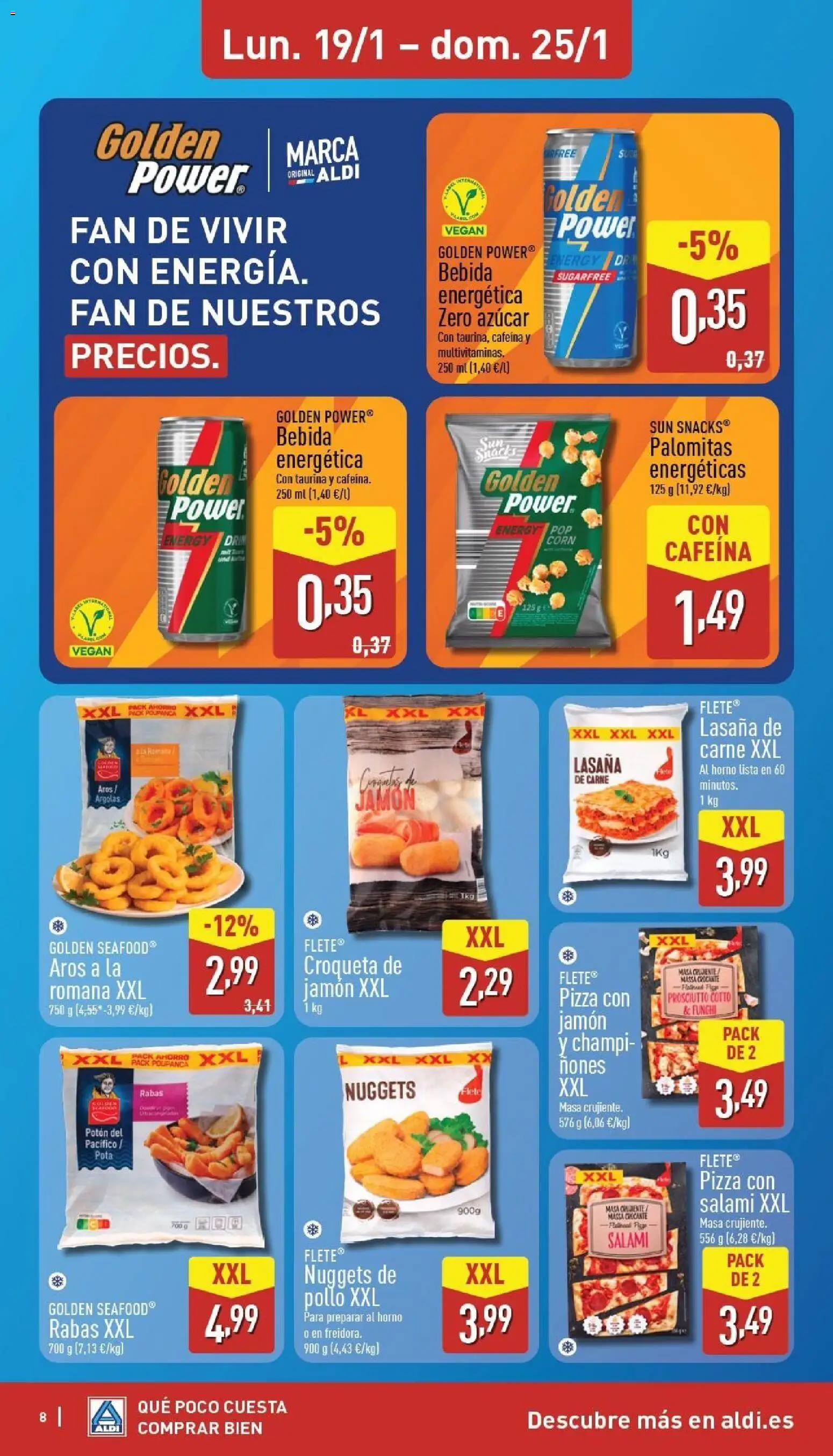 Aldi folleto Canarias │ válido desde el 19.01.2026 | Página: 8 | Productos: Jamón, Pizza, Lasaña, Nuggets