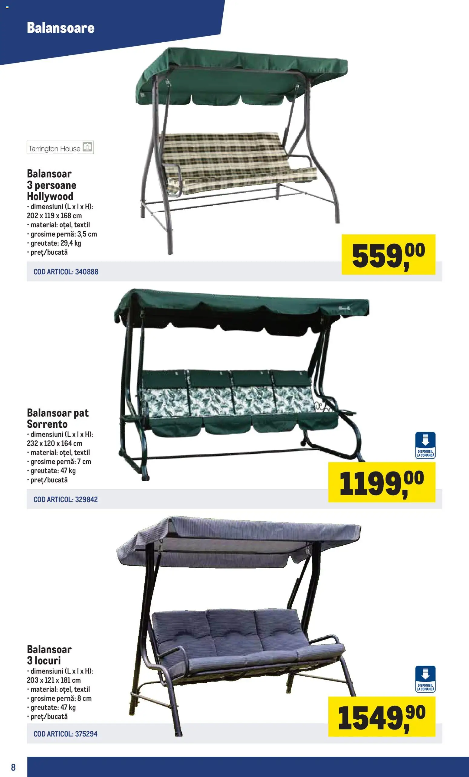 Noul catalog Metro – valabil de la 16.03.2026 | Pagină: 8 | Produse: Pat, Pernă, Balansoar