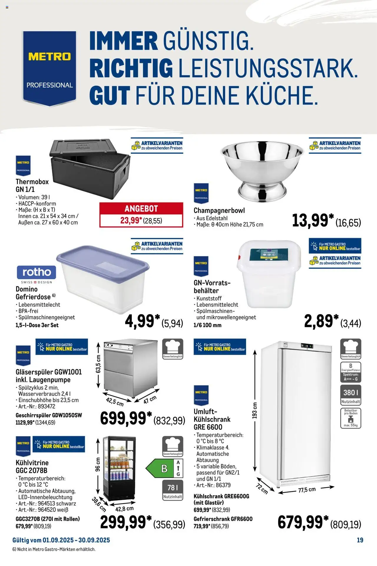 Metro Monats-Menü - gültig ab dem 01.09.2025 | Seite: 19 | Produkte: Gefrierschrank, Geschirrspüler, Kühlschrank