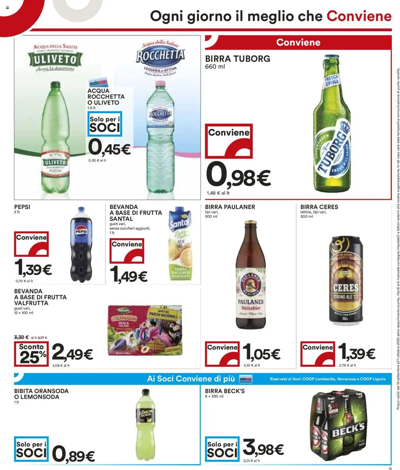 Volantino COOP del 18.09.2025 | Pagina: 15 | Prodotti: Acqua, Pesca, Bibita, Pepsi