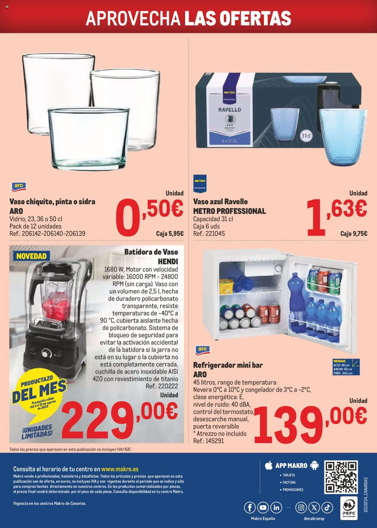 Makro - Precios Canarias │ válido desde el 04.08.2025 | Página: 32 | Productos: Refrigerador, Congelador, Nevera, Batidora