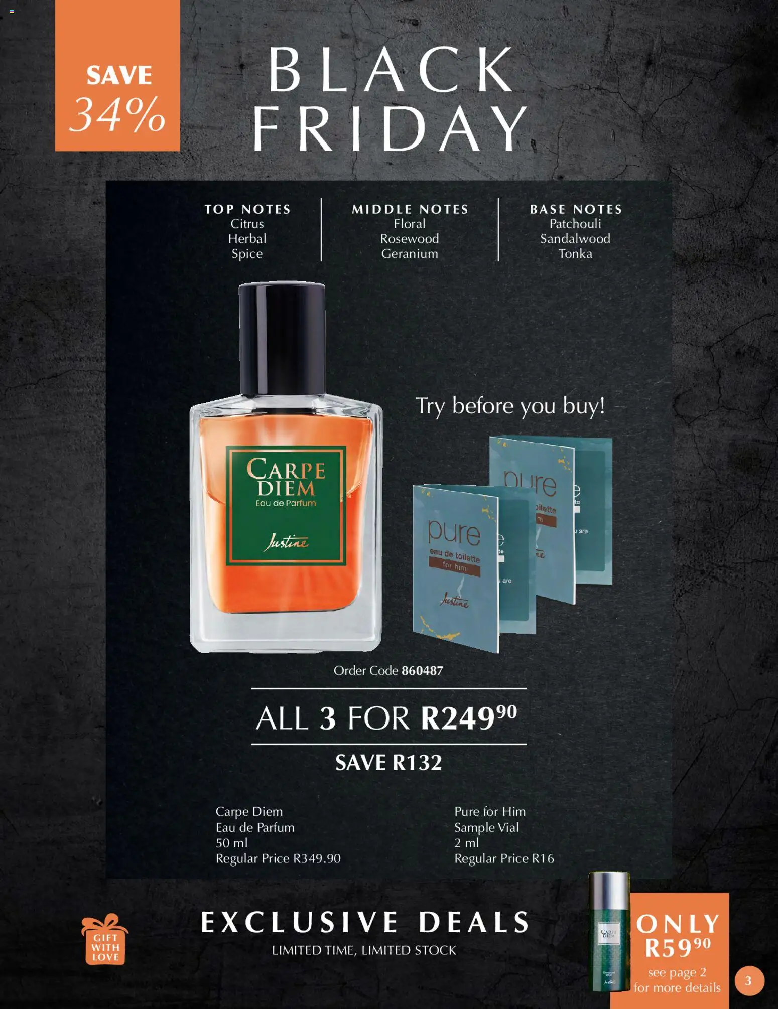 New Justine catalogue – valid from 21.11.2025 | Page: 3 | Products: Eau de toilette, Stock