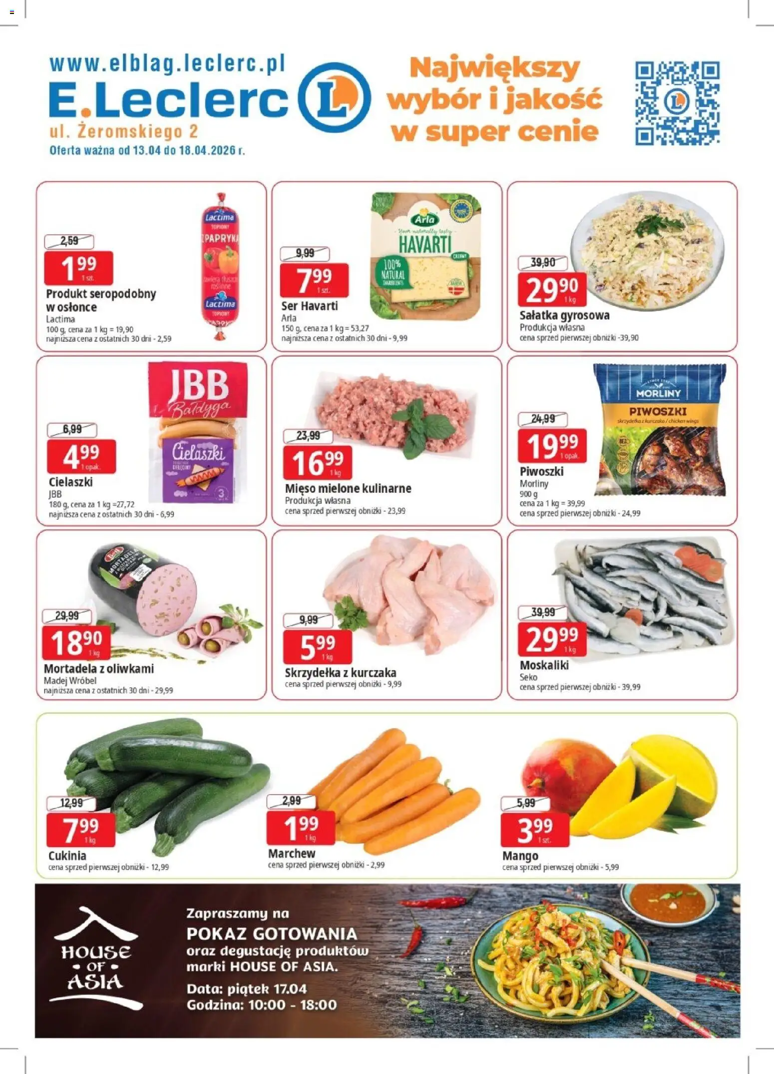 E.Leclerc gazetka - Elbląg od 13.04.2026 | Strona: 1 | Produkty: Mortadela, Papryka, Ser, Sałatka