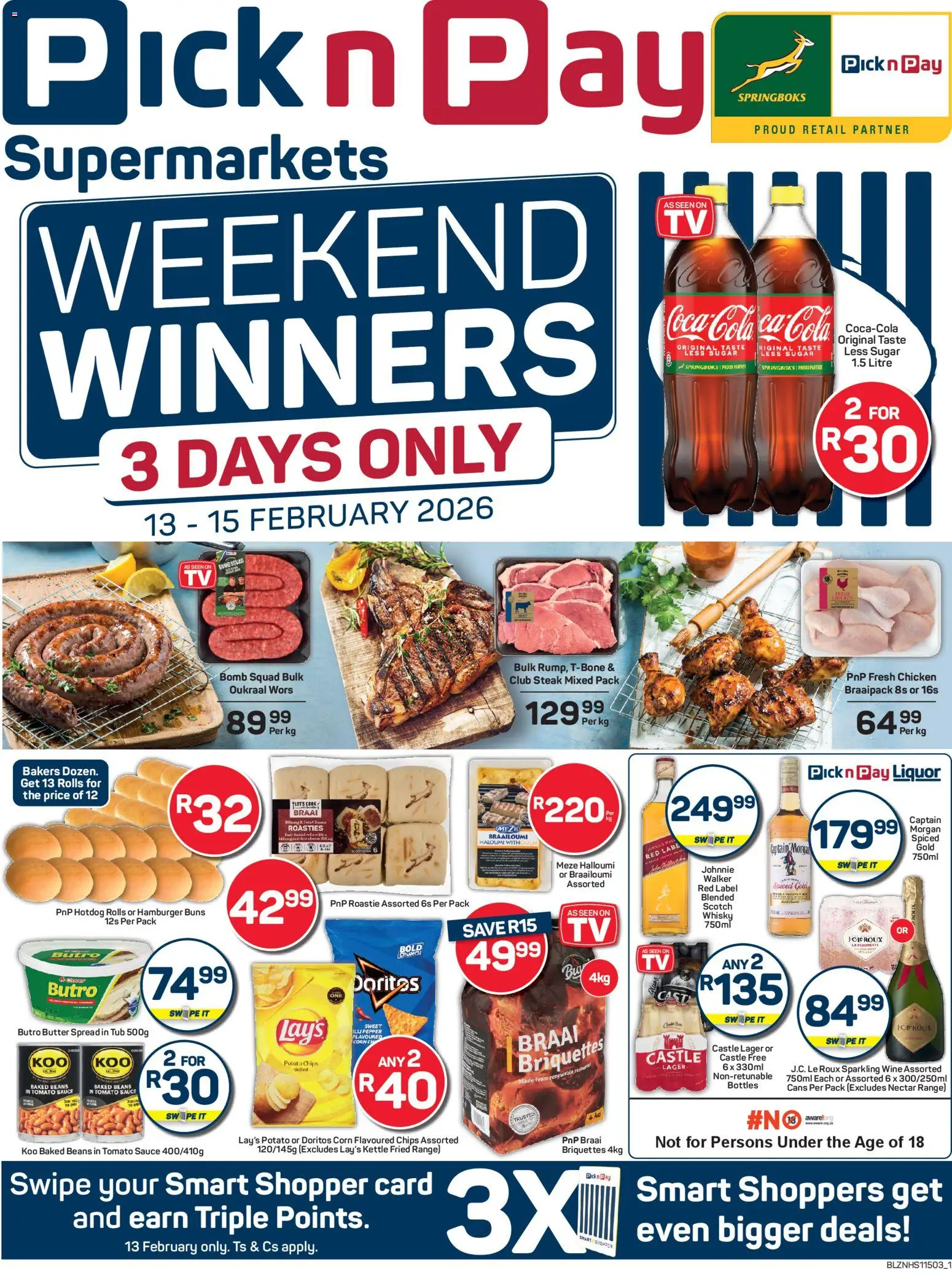 New Pick n Pay catalogue – valid from 13.02.2026 | Page: 1 | Products: Baked beans, Buns, Sauce, Sugar