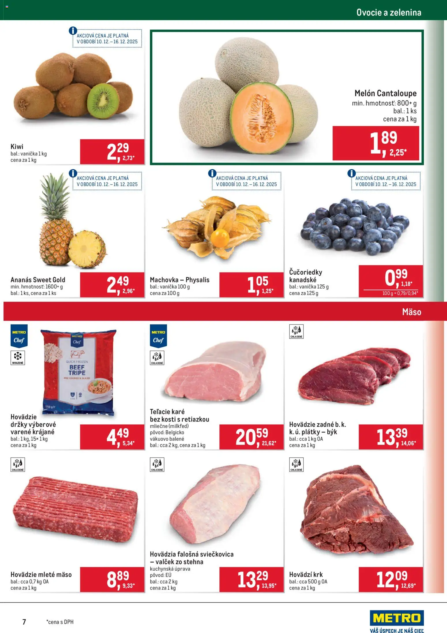 Nové Metro akcie – leták je platný od 10.12.2025 | Strana: 7 | Produkty: Ananás, Čučoriedky, Melón, Ovocie