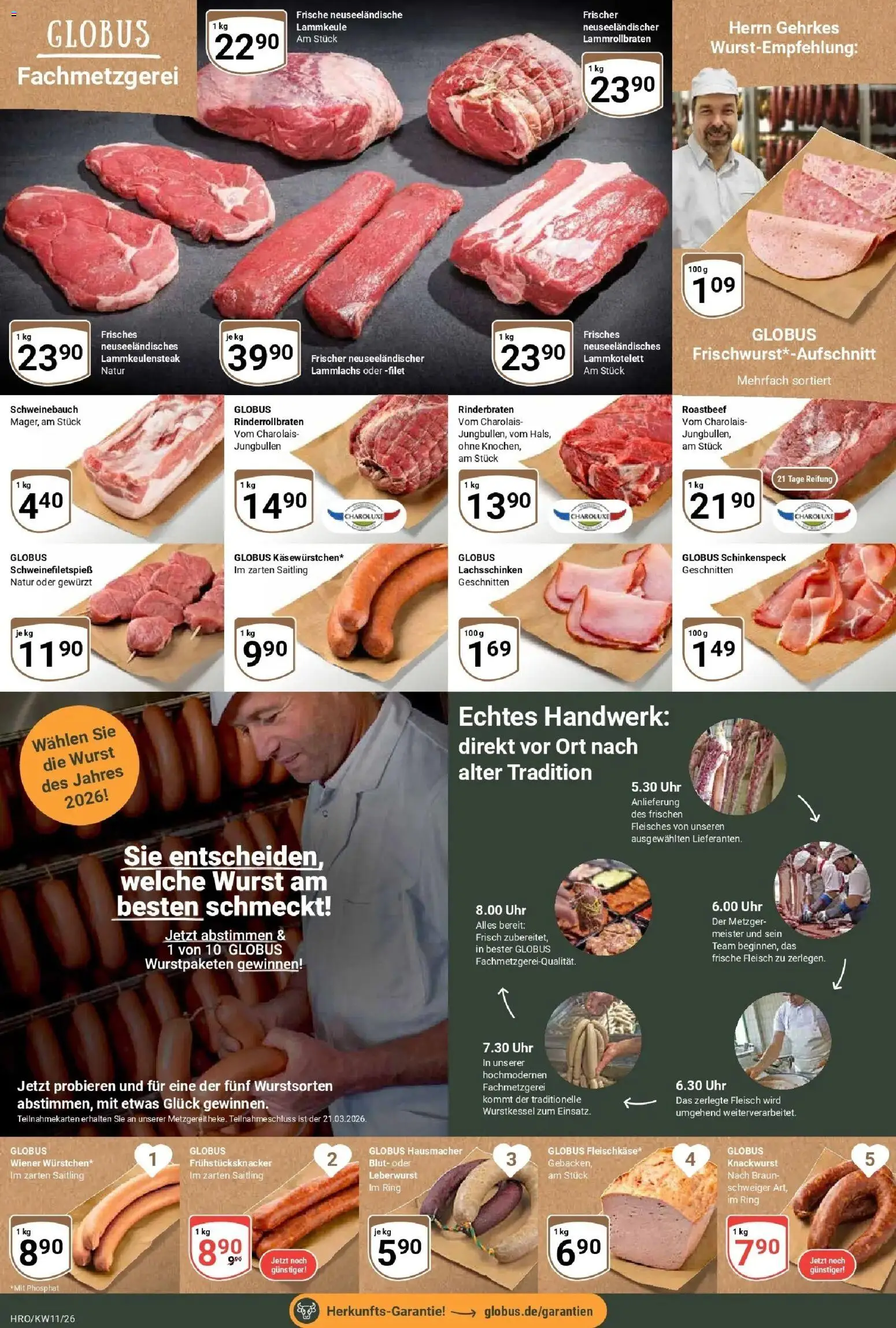 Globus prospekt Rostock	 – gültig ab 09.03.2026 | Seite: 7 | Produkte: Lammkeule, Schweinebauch, Roastbeef, Wurst