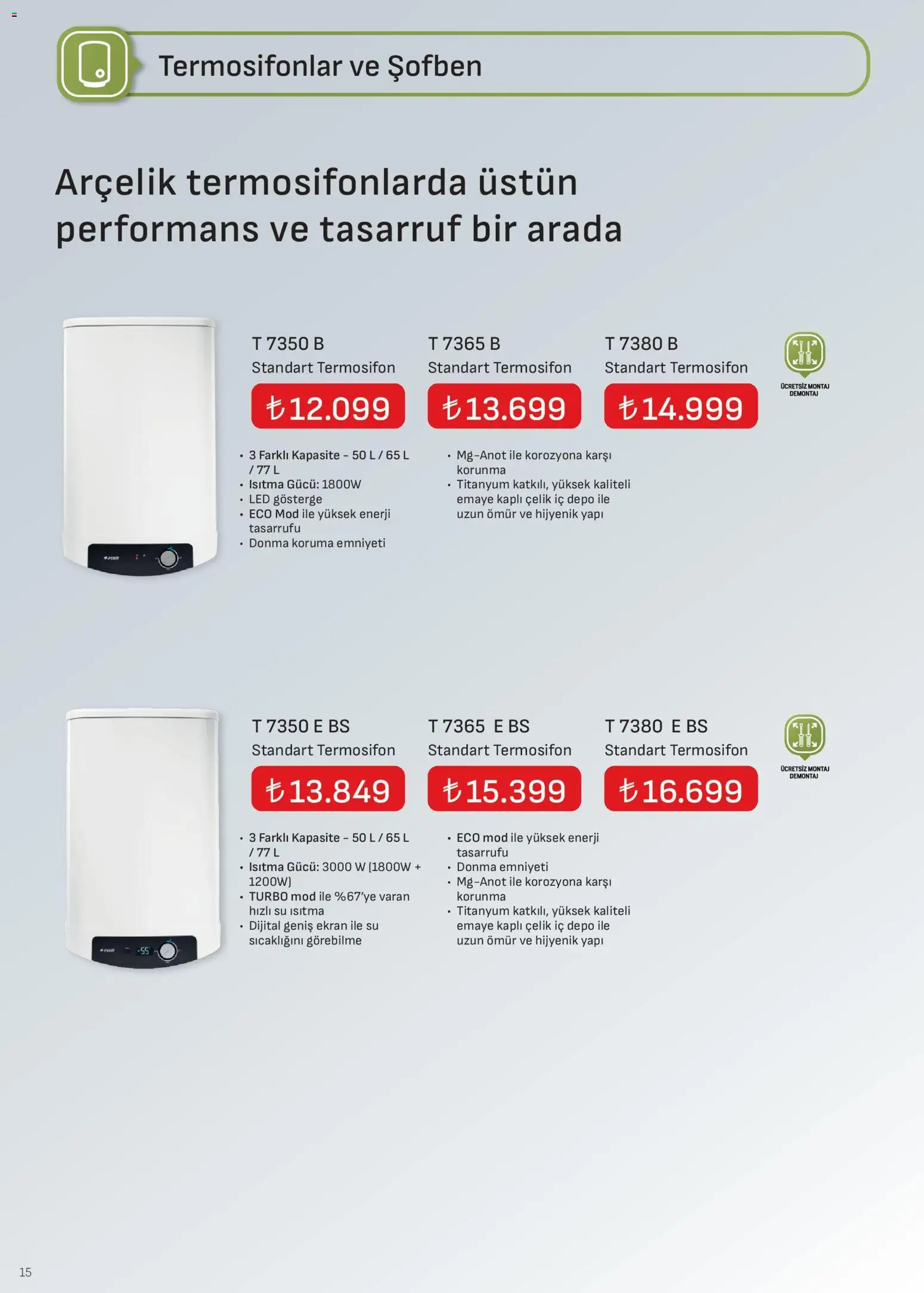 Arçelik İklimlendirme Kataloğu - 16.11.2025 tarihinden itibaren geçerlidir | Sayfa: 15 | Ürünler: Su