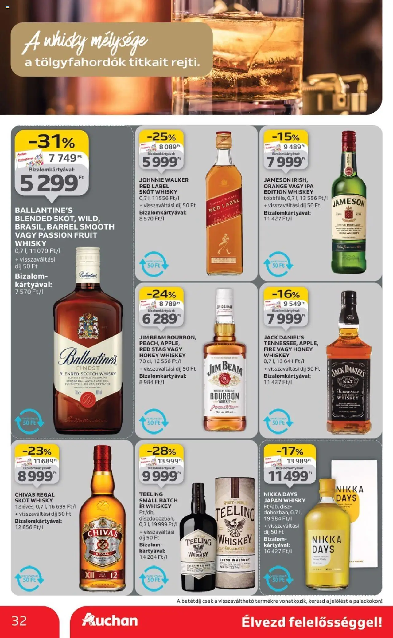 Auchan akciós ujság - amely érvényes a következő dátumtól: 02.10.2025 | Oldal: 32 | Termékek: Whiskey, Jameson, Bourbon, Whisky