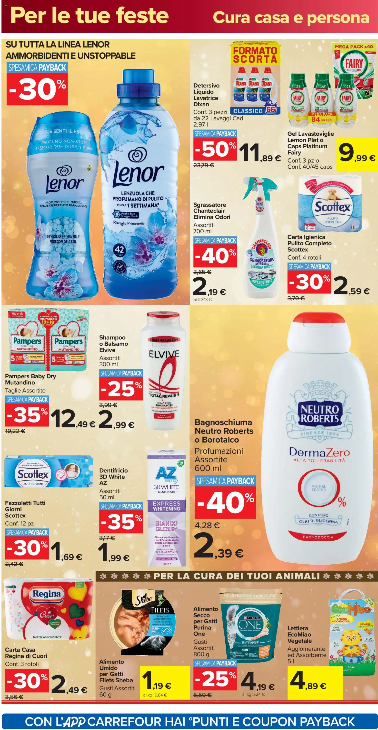 Volantino Carrefour del 16.12.2025 | Pagina: 28 | Prodotti: Dentifricio, Fazzoletti, Pesca, Lavastoviglie