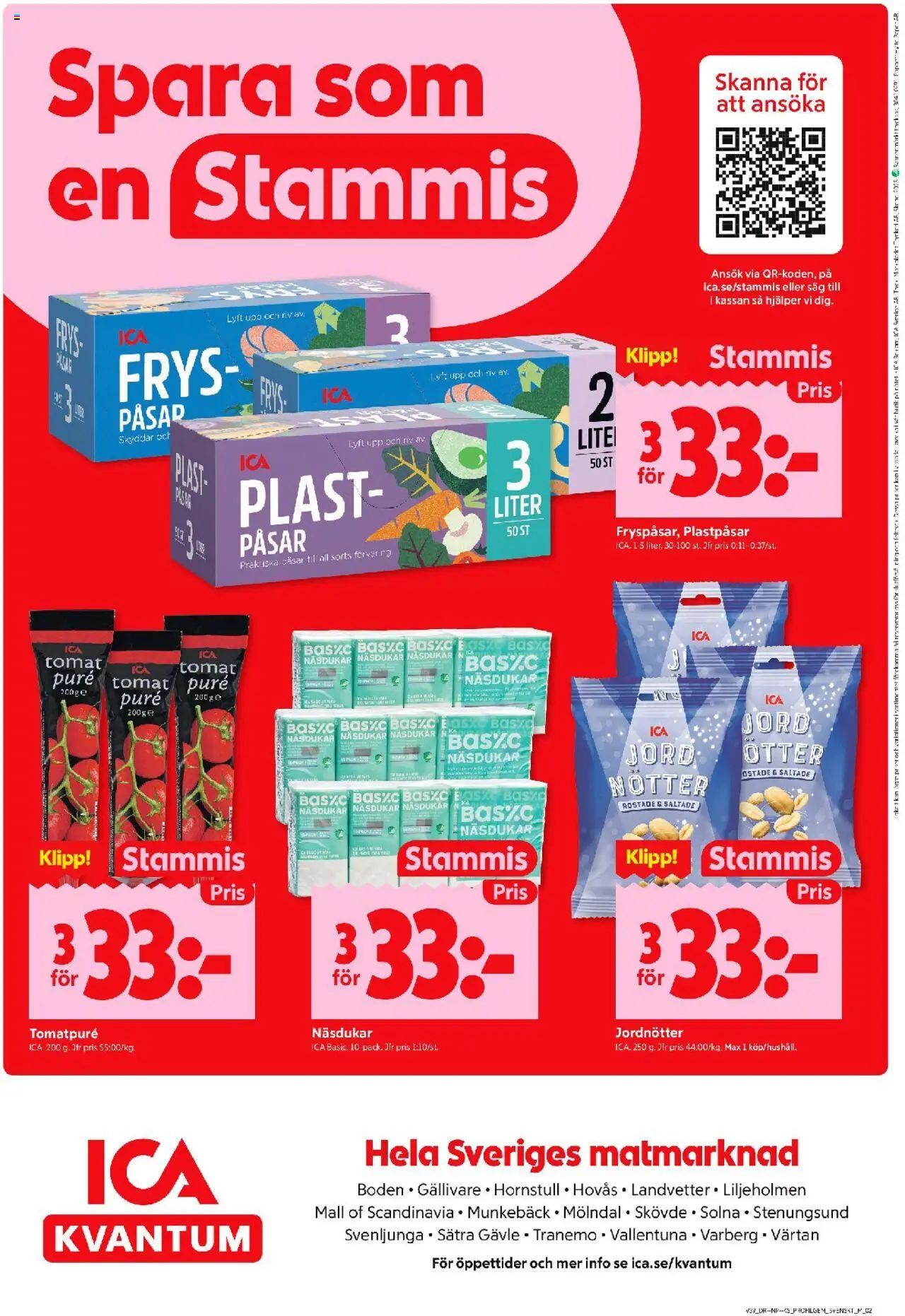 ICA Kvantum reklamblad aktuell från 22.09.2025 | Sida: 10 | Produkter: Såg, Tomatpure, Näsdukar, Frys