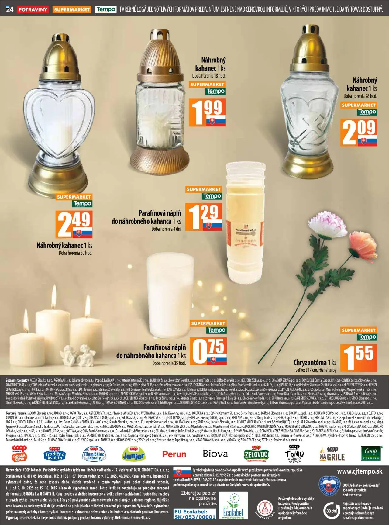 Nové COOP Jednota akcie – leták je platný od 09.10.2025 | Strana: 24 | Produkty: Lindt, Red Bull, Ponožky, Flora