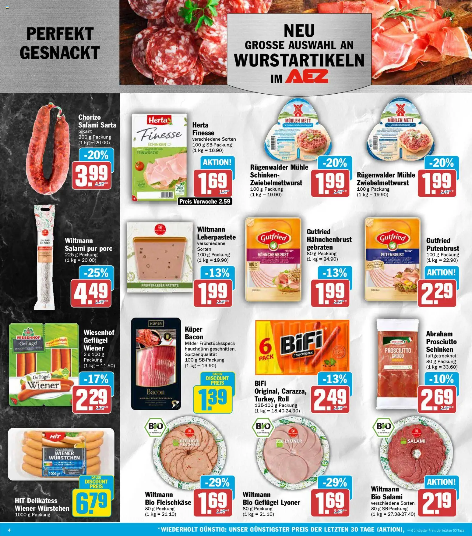 AEZ Prospekt 	 – gültig ab 26.01.2026 | Seite: 4 | Produkte: Bifi, Salami, Herta finesse, Hahnchenbrust