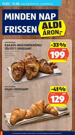 KAKAÓS-MOGYORÓKRÉMES TÖLTÖTT CROISSANT, frissen sütött pékáru, 78 g/darab - amely érvényes a következő dátumtól: 30.10.2025 | Oldal: 38 | Termékek: Croissant