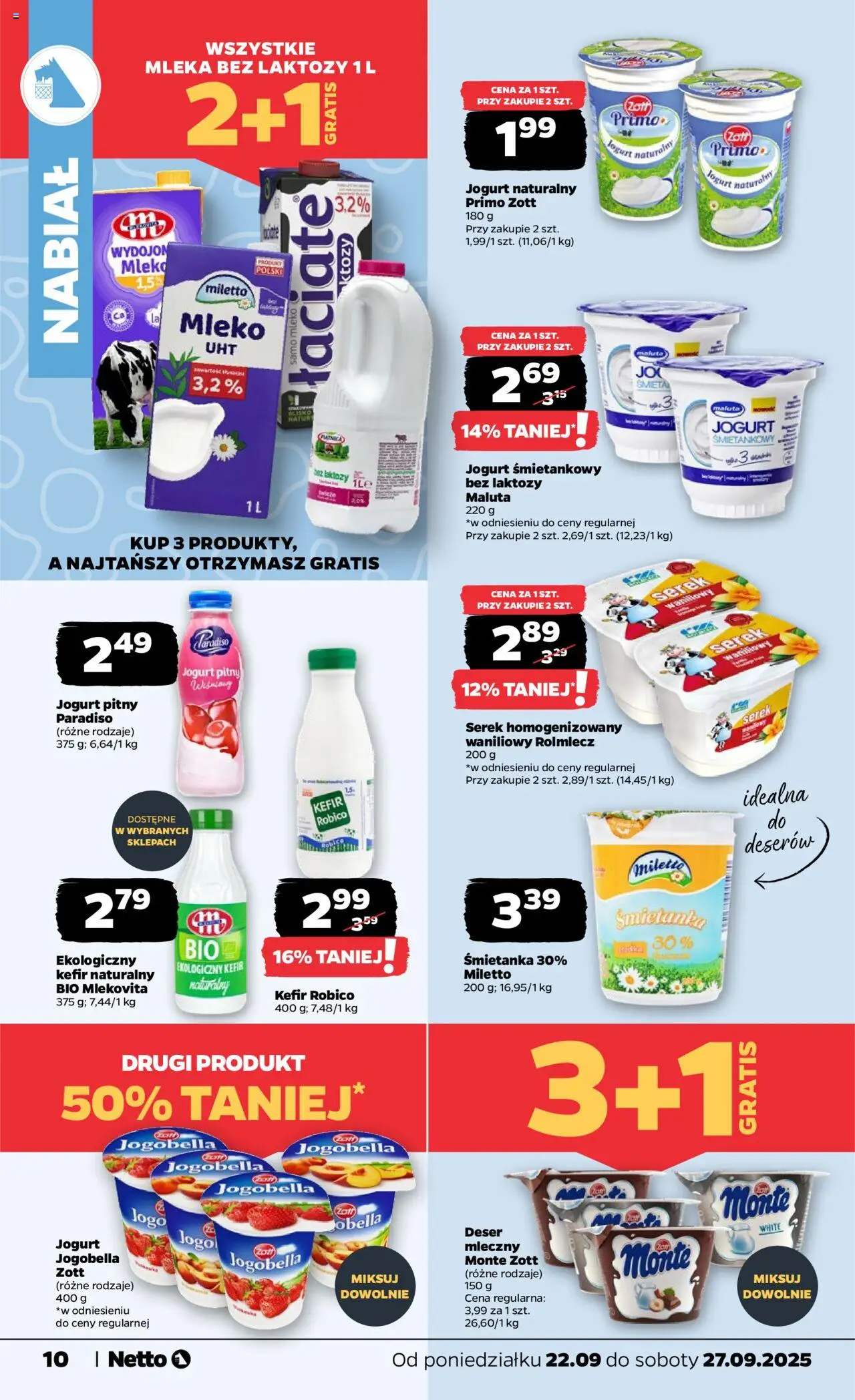 Netto gazetka - Spożywcza od 22.09.2025 | Strona: 10 | Produkty: Kefir robico, Serek homogenizowany, Jogurt naturalny, Kefir naturalny