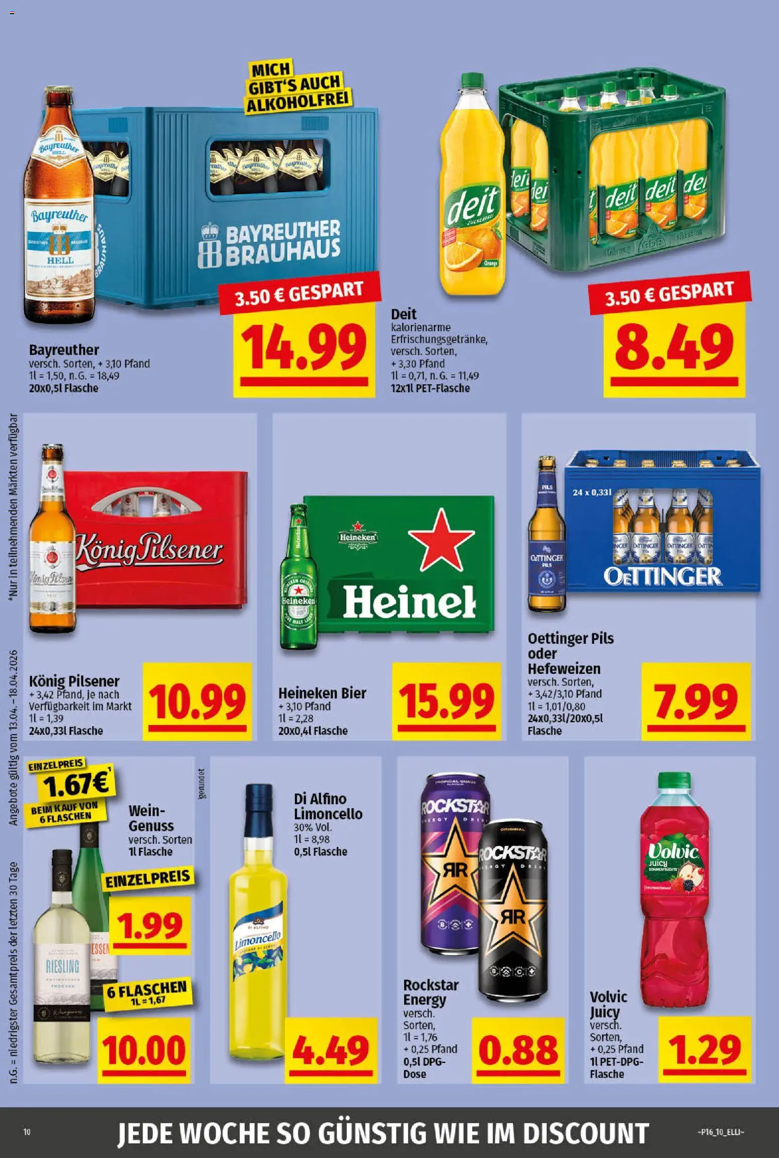 Elli Markt Prospekt Greffen – gültig ab 13.04.2026 | Seite: 10 | Produkte: Rockstar, Heineken, Limoncello, Wein