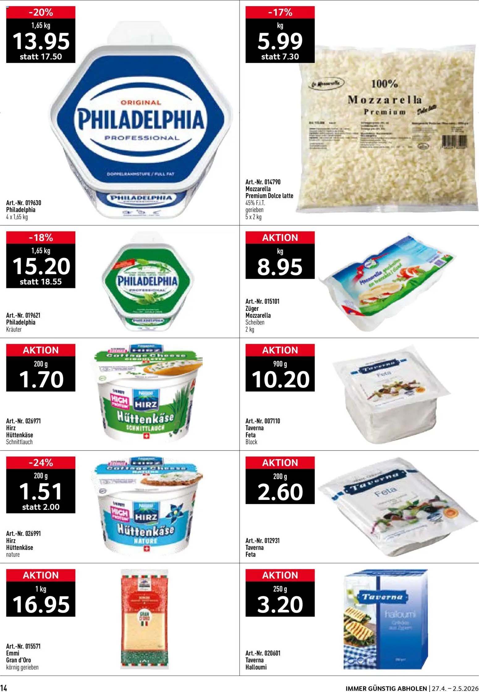 Prodega aktionen – gültig ab 27.04.2026 | Seite: 14 | Produkte: Feta, Hüttenkäse