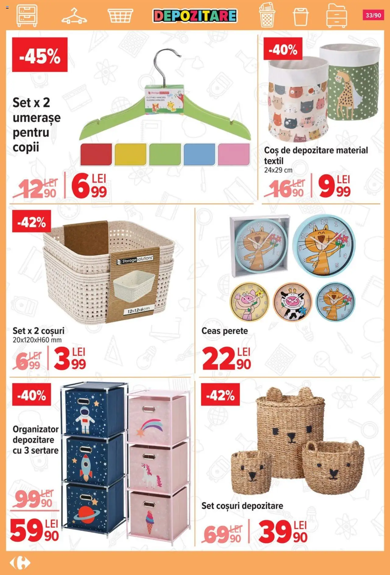 Carrefour catalog - Începe școala – valabil de la 13.08.2025 | Pagină: 34 | Produse: Ceas, Coșuri depozitare, Coș