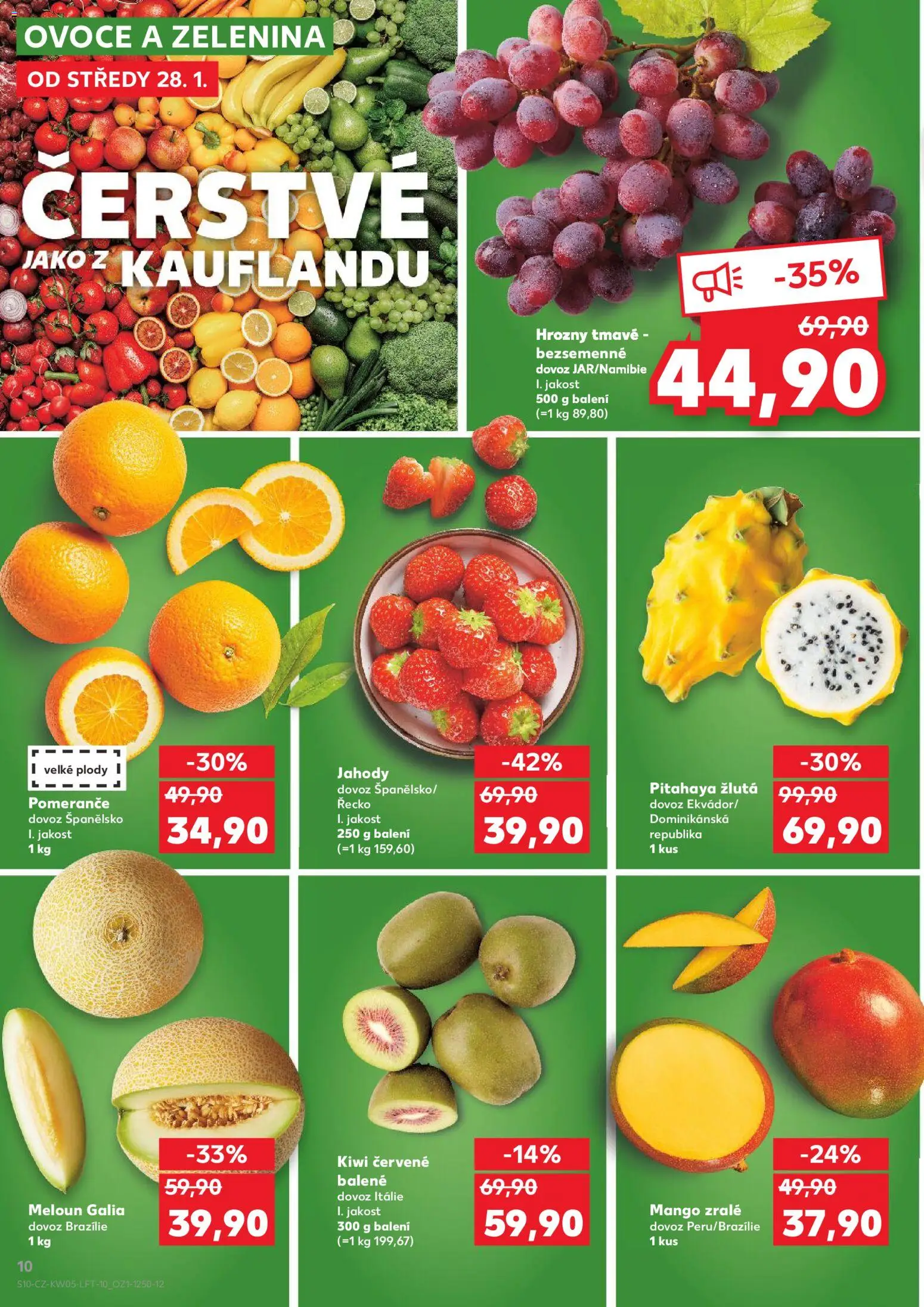 Kaufland leták - Plzeň od 28.01.2026 | Strana: 10 | Produkty: Ovoce a zelenina, Ovoce, Jahody, Hrozny