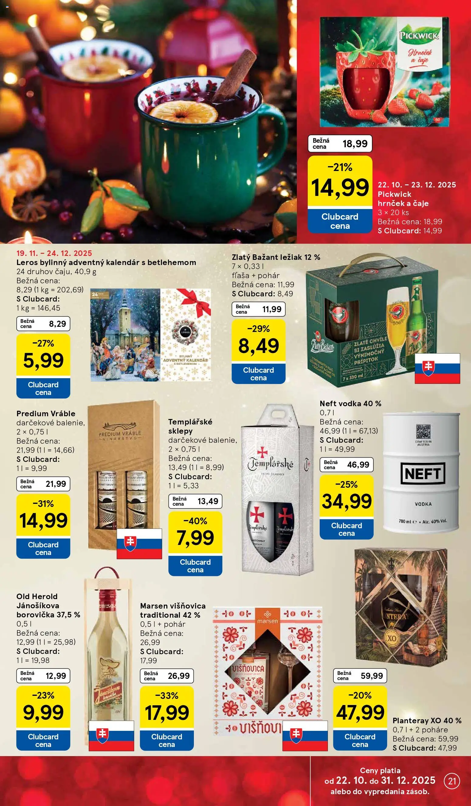 Nové Tesco akcie – leták je platný od 26.11.2025 | Strana: 21 | Produkty: Zlatý Bažant, Brandy, Vodka, Rum