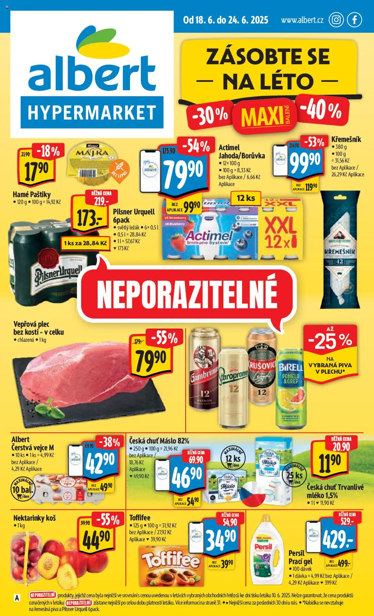 Albert leták - Hypermarket od 18.06.2025 | Strana: 1 | Produkty: Mléko, Actimel, Koš, Persil