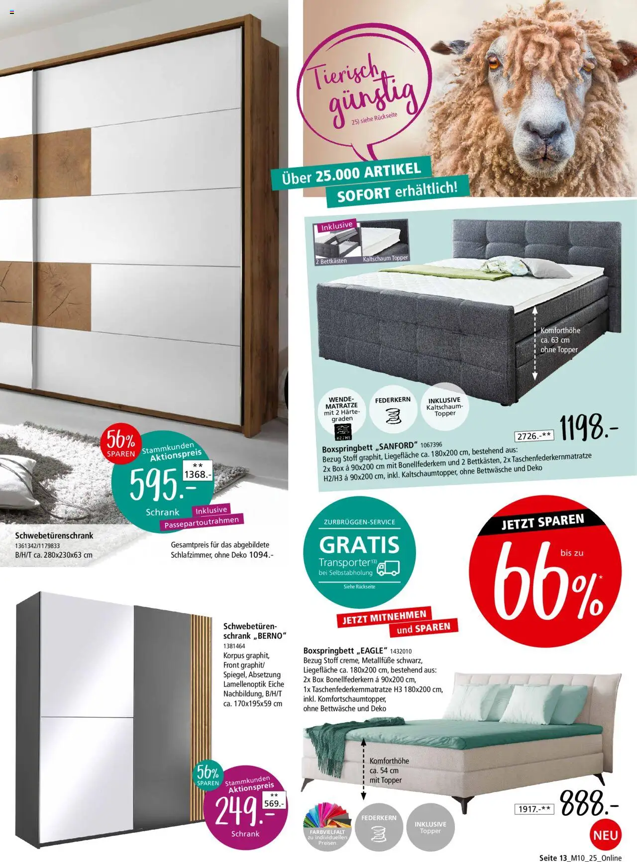 Zurbrüggen - Junges Wohnen - gültig ab dem 09.08.2025 | Seite: 13 | Produkte: Matratze, Schwebetürenschrank, Boxspringbett, Schrank