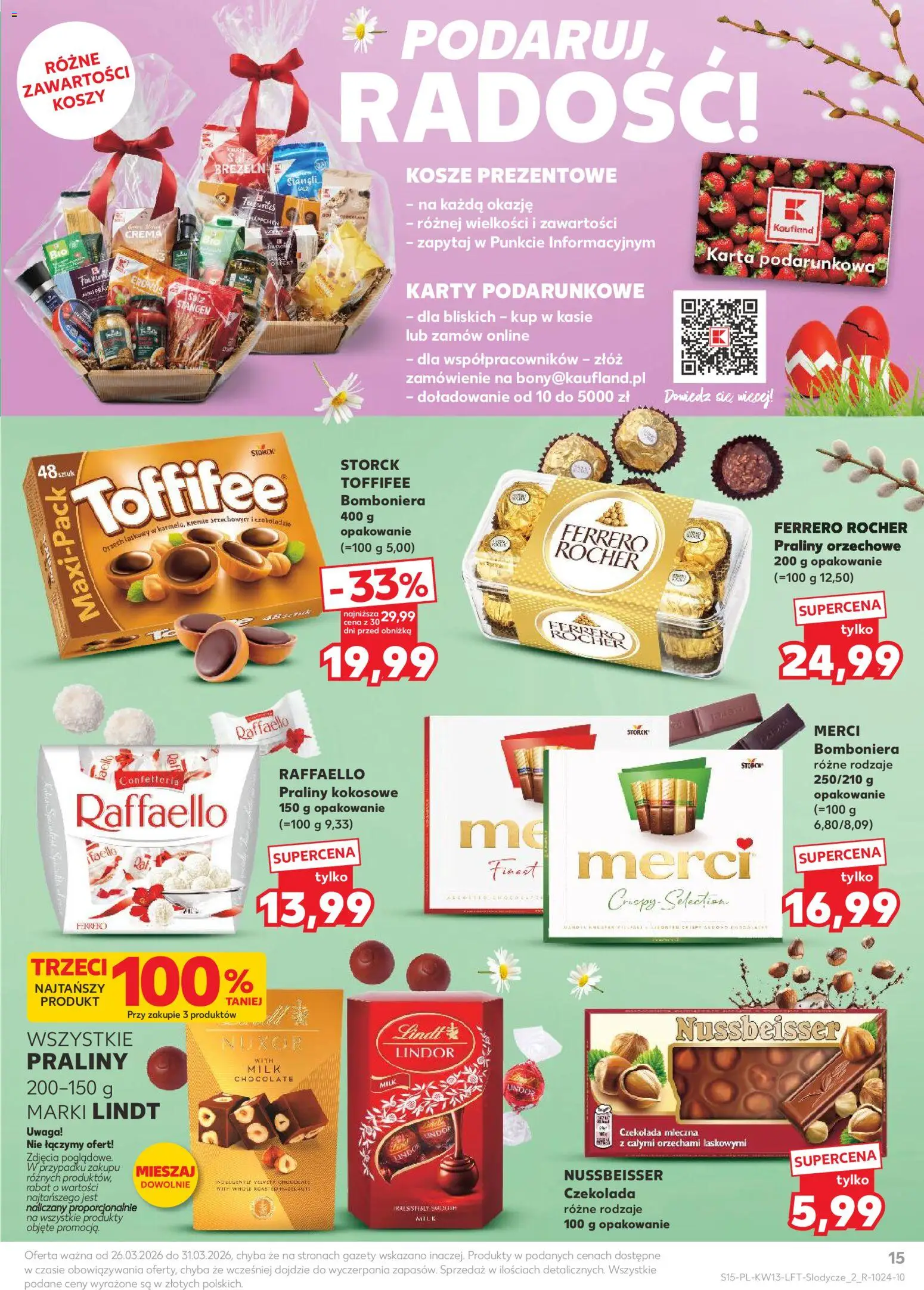 Kaufland Polsko leták od 26.03.2026 | Strana: 15 | Produkty: Ferrero Rocher, Lindt, Merci, Karty