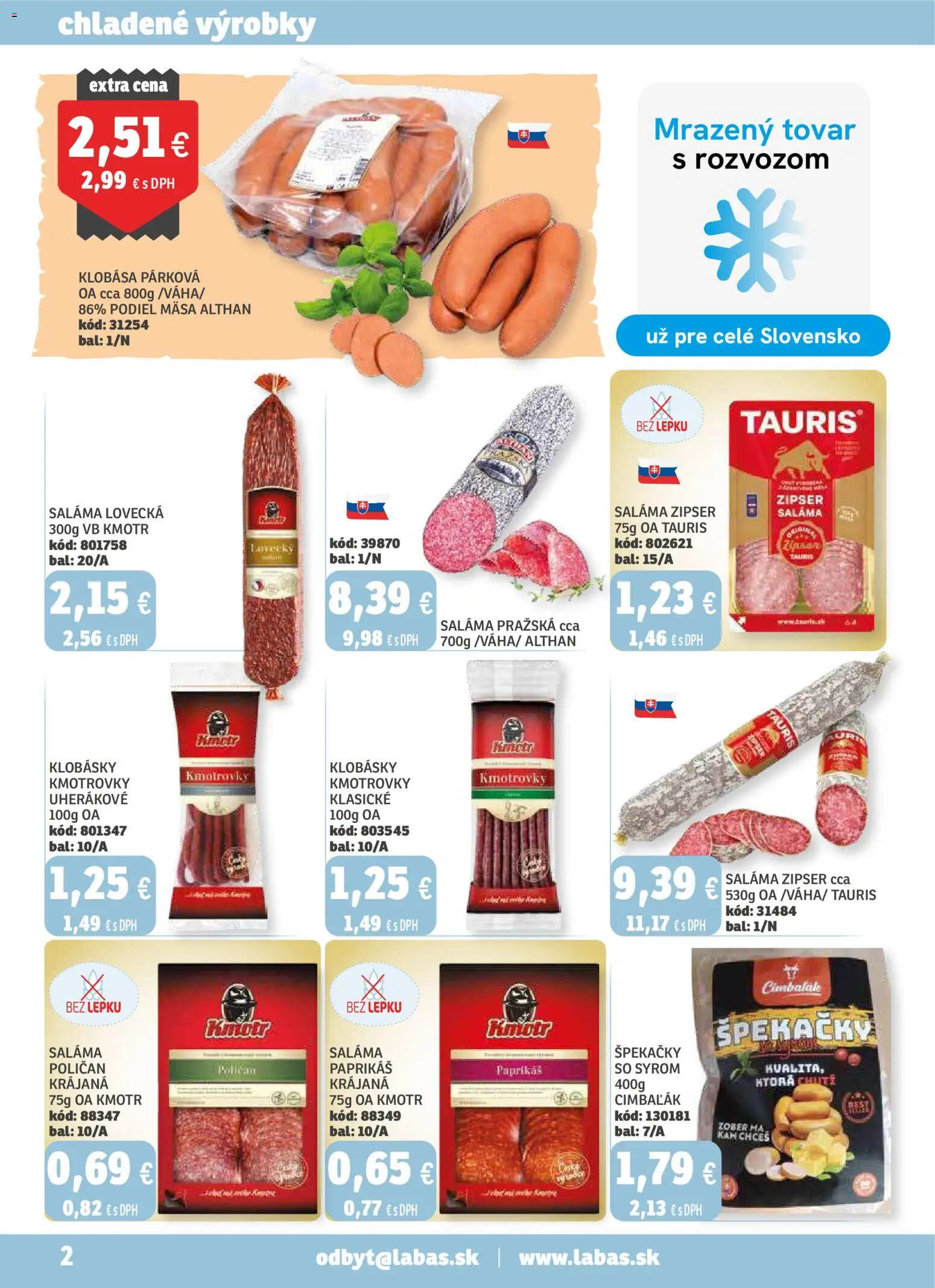 Nové Labaš akcie – leták je platný od 14.11.2025 | Strana: 2 | Produkty: Saláma, Klobása