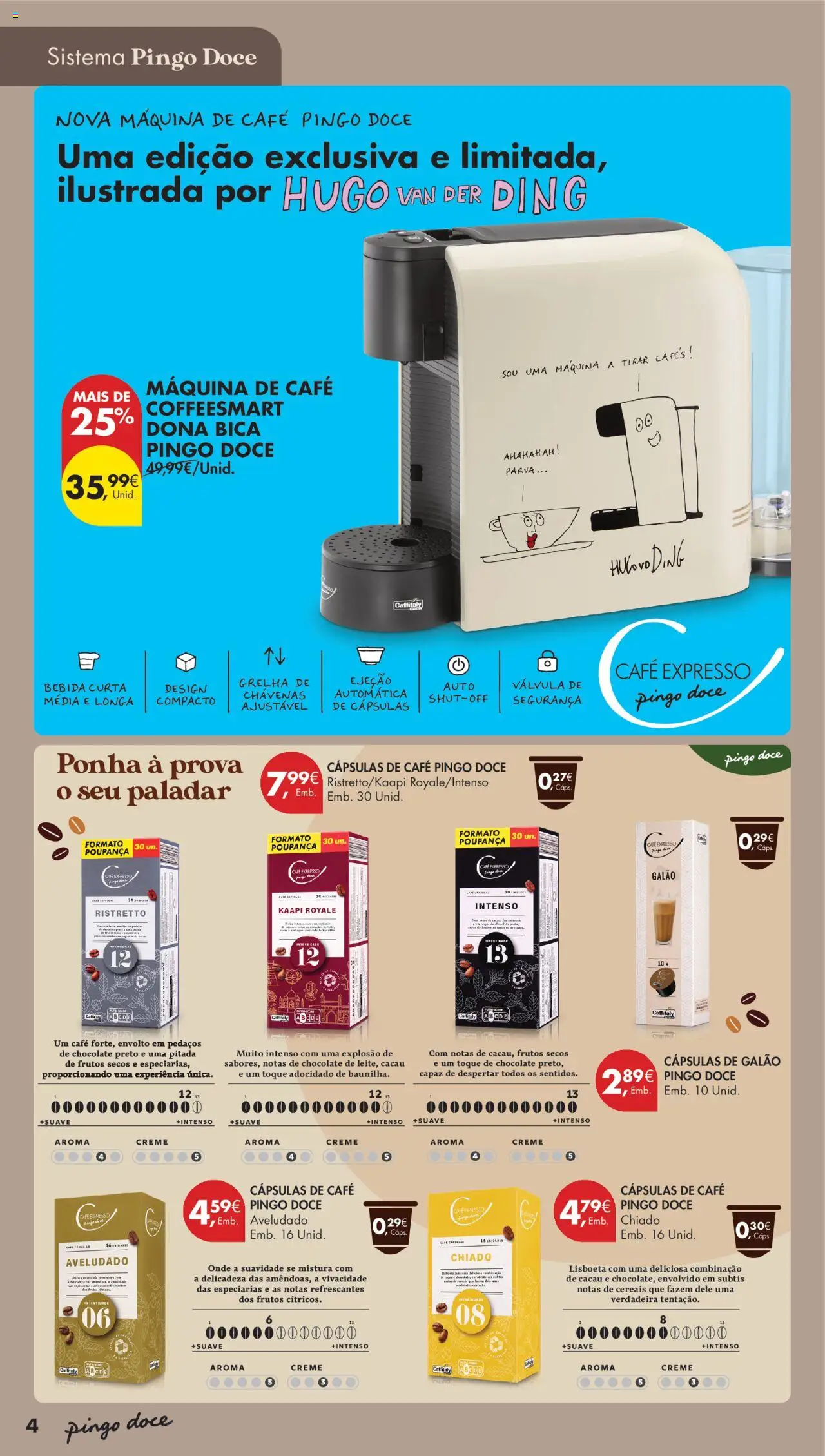Pingo Doce - Temático Bebidas Quentes │ válido de 14.10.2025 | Página: 4 | Produtos: Máquina de café, Chávenas, Chocolate, Bebida