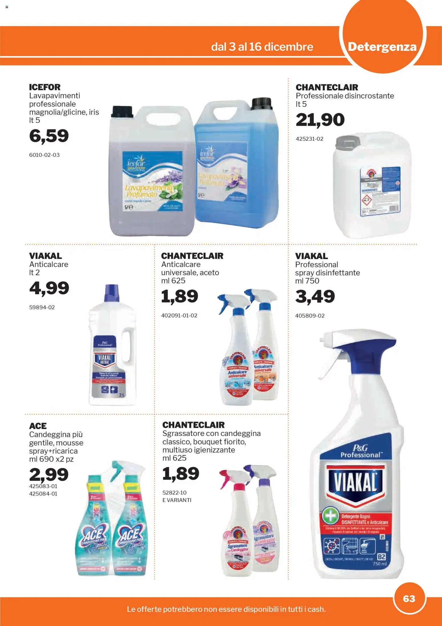 Volantino Sogegross del 03.12.2025 | Pagina: 63 | Prodotti: Spray disinfettante, Detergente, Candeggina, Sgrassatore