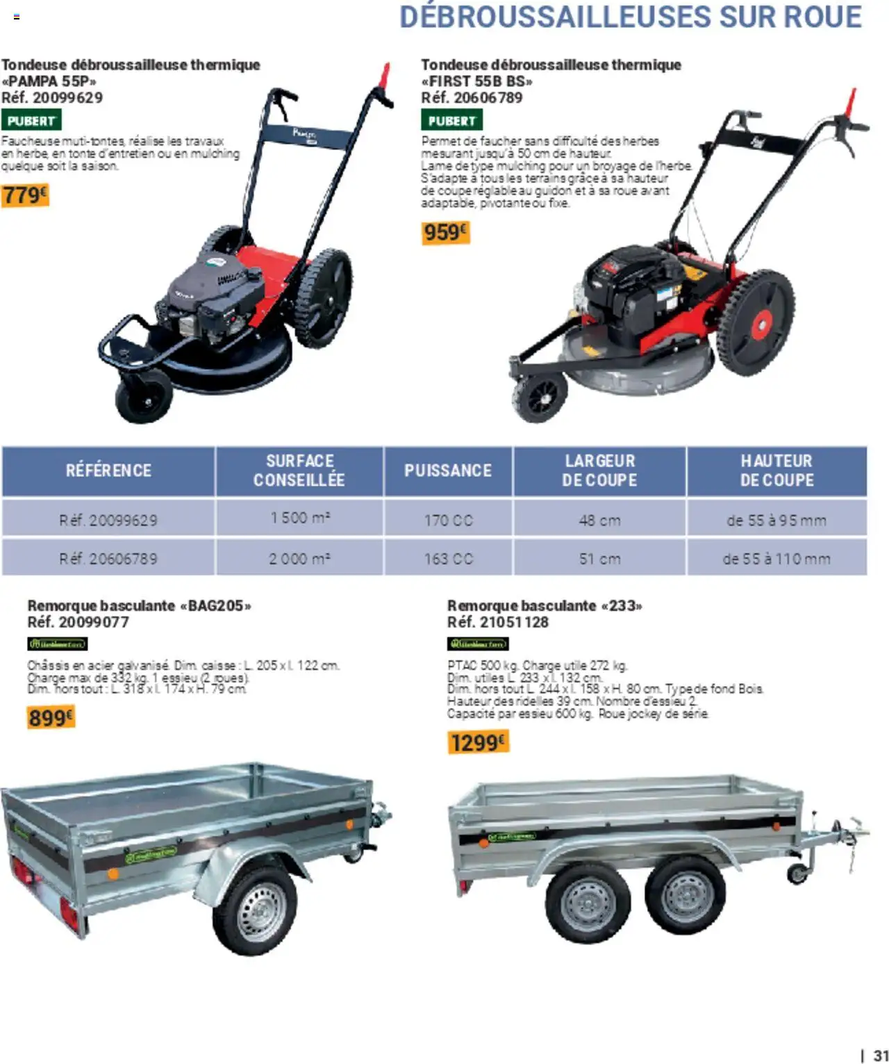 {H1} | Page: 31 | Produits: Débroussailleuse, Tondeuse, Remorque, Roue jockey