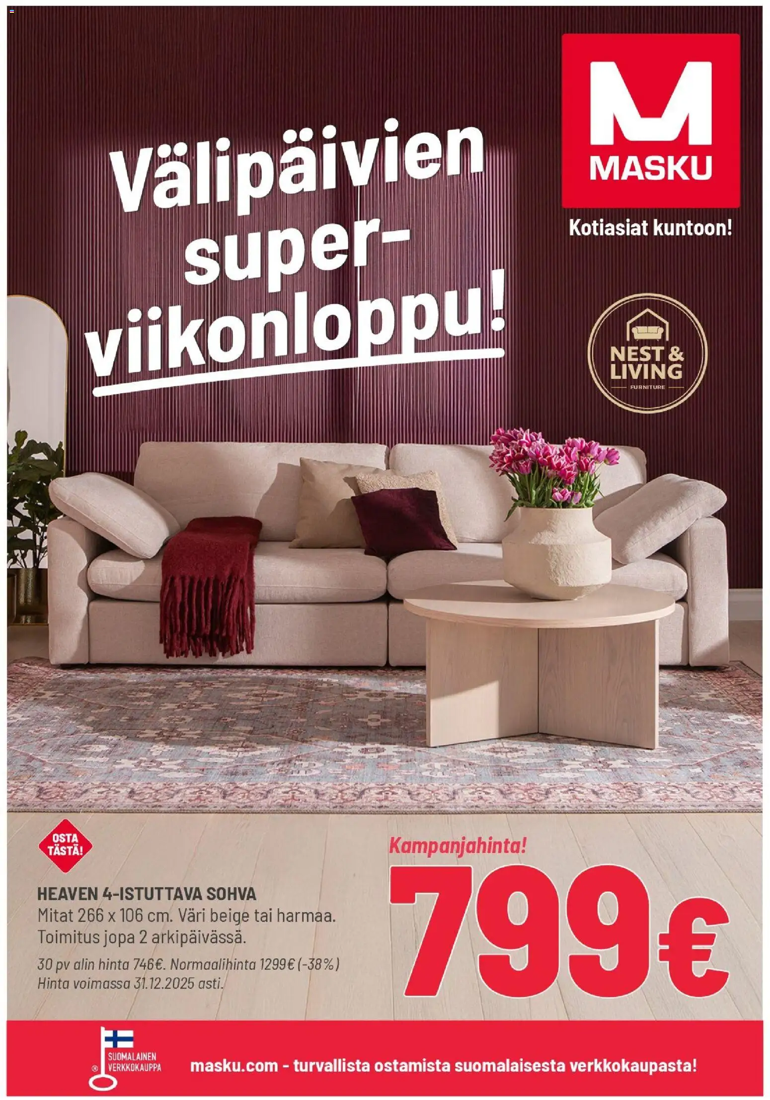 Masku tarjoukset – voimassa 26.12.2025 alkaen | Sivu: 1 | Tuotteet: Sohva