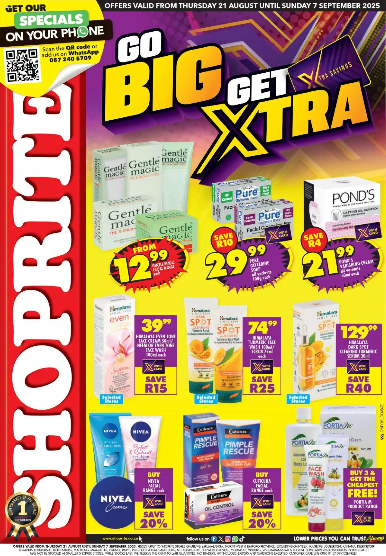 Shoprite Gauteng - Personal Care Deals │ valid from 21.08.2025 | Page: 1 | Products: Phone, Oil, Cream, Scrub