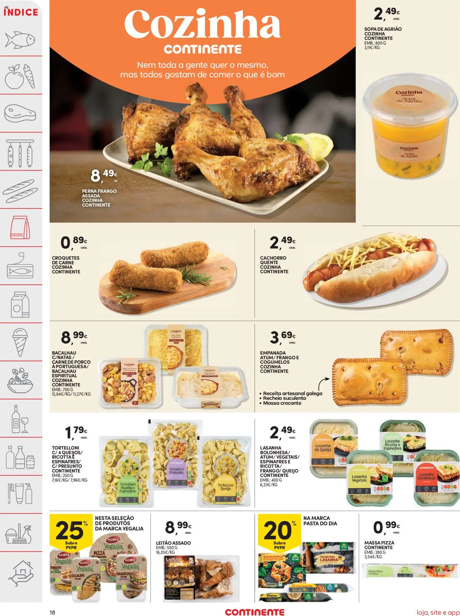 Continente folheto │ válido de 11.11.2025 | Página: 18 | Produtos: Queijo, Pizza, Carne, Agrião