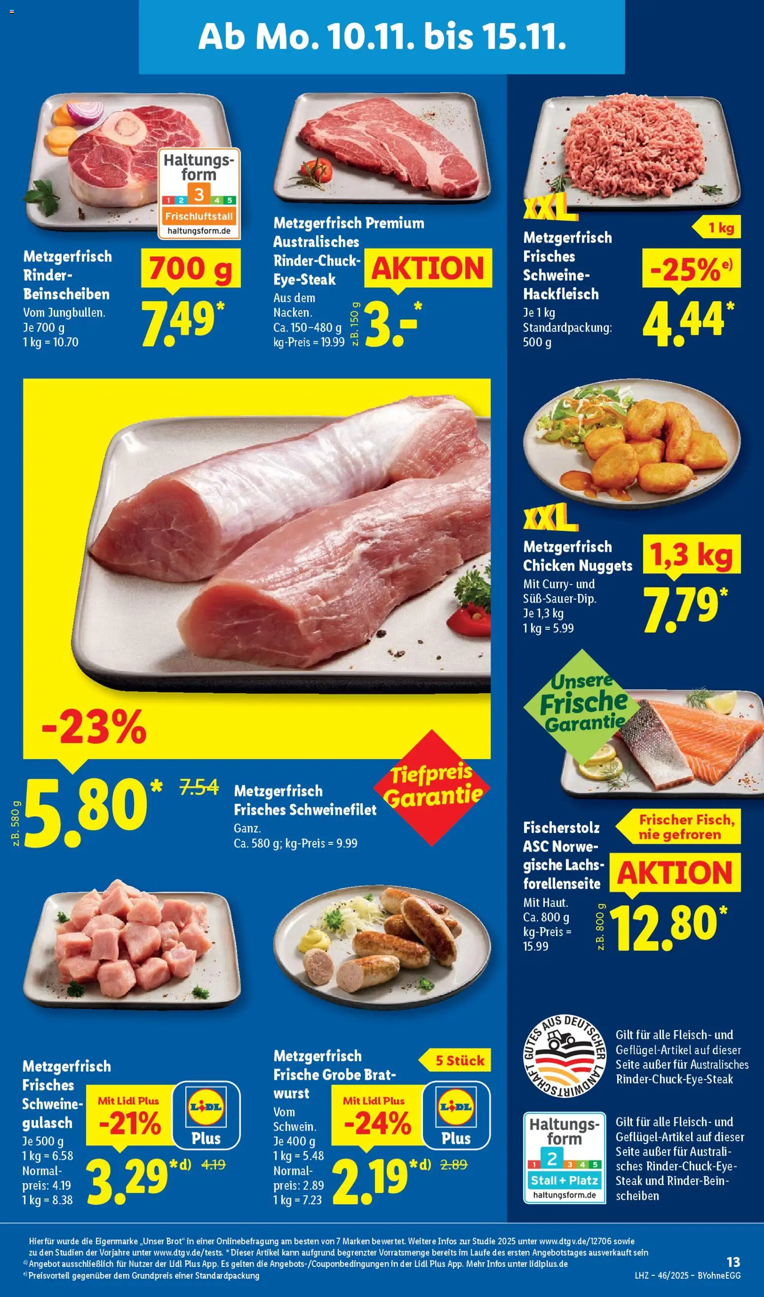 Lidl Prospekt München – gültig ab 10.11.2025 | Seite: 21 | Produkte: Schweinefilet, Gulasch, Brot, Steak