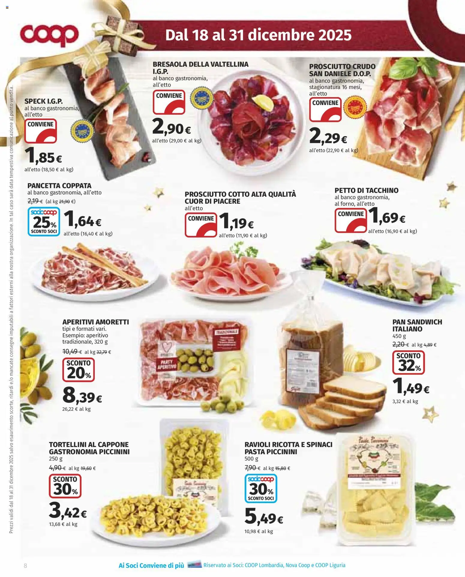 Volantino COOP del 18.12.2025 | Pagina: 8 | Prodotti: Prosciutto Crudo, Bresaola, Prosciutto, Pasta