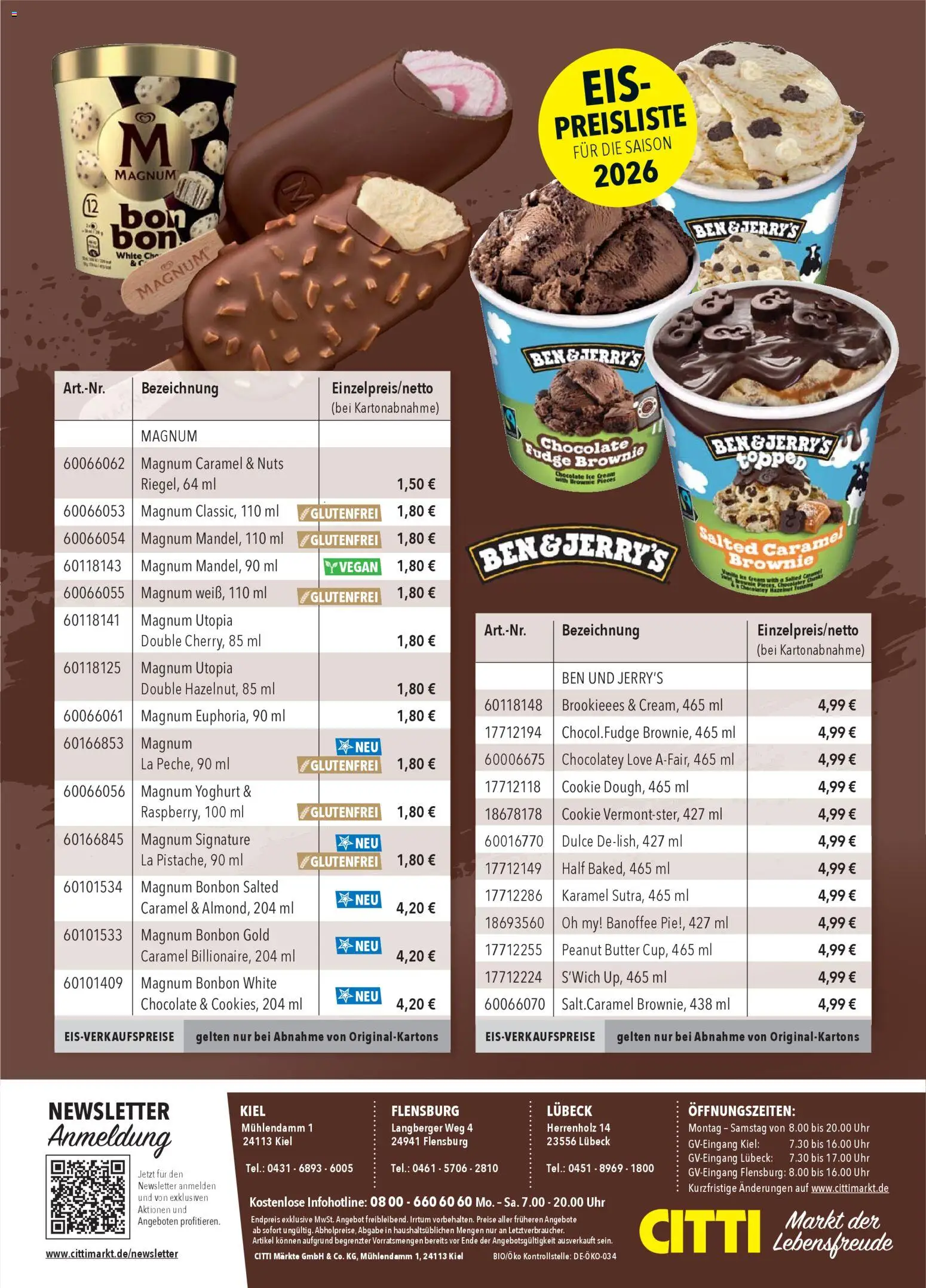 CITTI Markt Eis-Preisliste 2026 – gültig ab 11.03.2026 | Seite: 2 | Produkte: Butter, Ben & Jerry's, Eis, Uhr