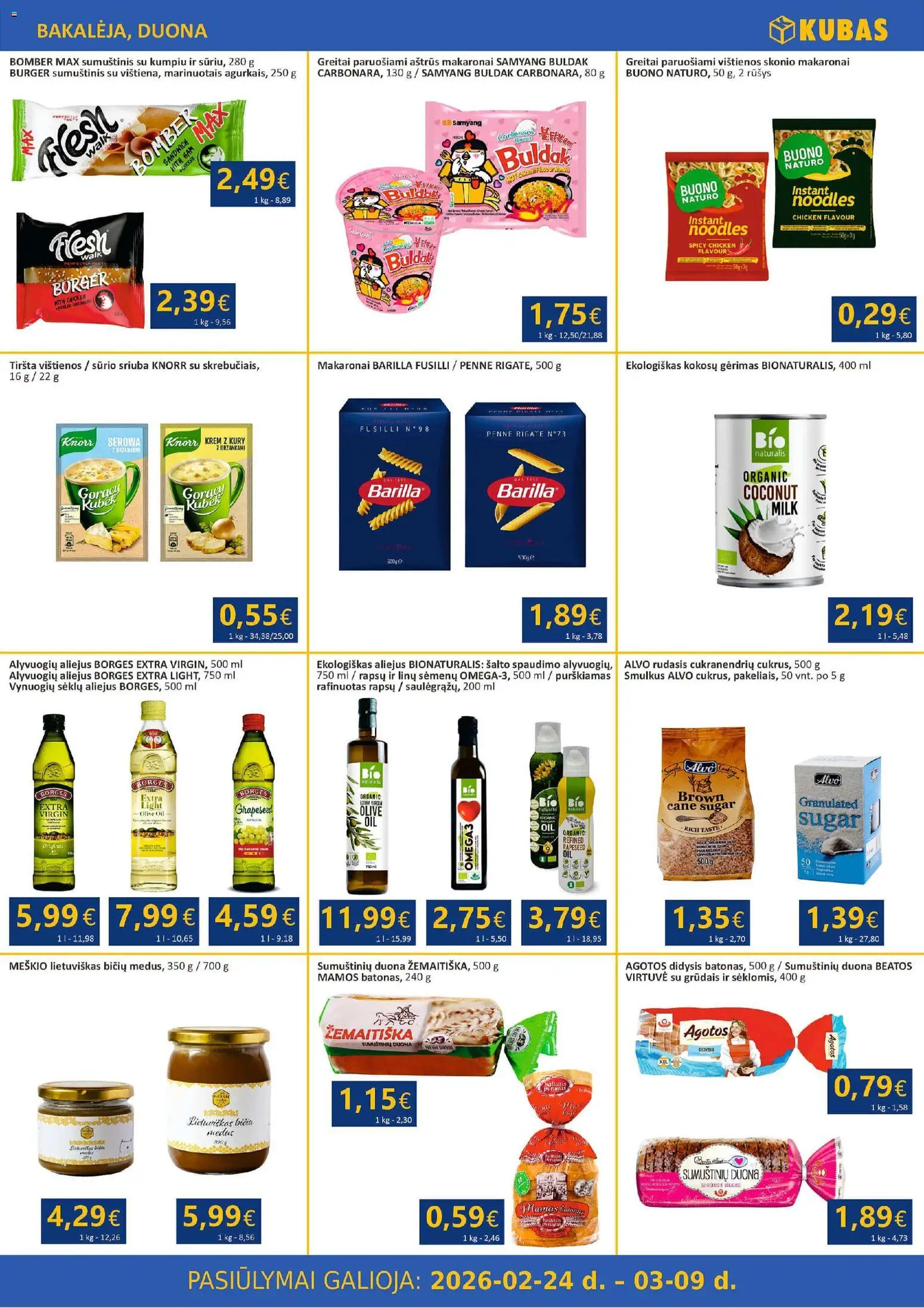 Kubas akcijos nuo 24.02.2026 | Puslapis: 5 | Prekių: Vištienos, Sumuštinis, Aliejus, Makaronai