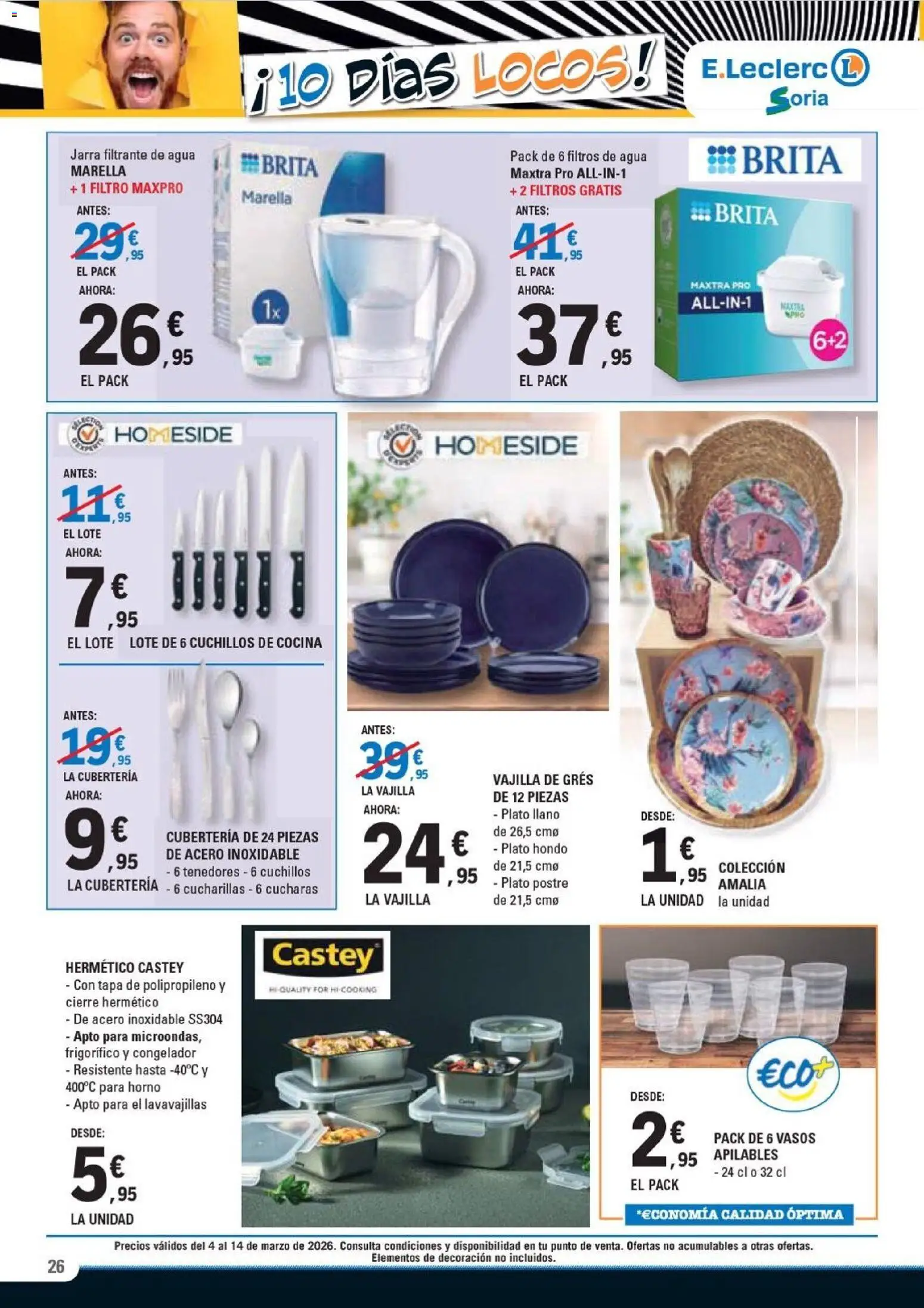 E.Leclerc Soria │ válido desde el 04.03.2026 | Página: 26 | Productos: Vasos, Congelador, Cocina, Cubertería