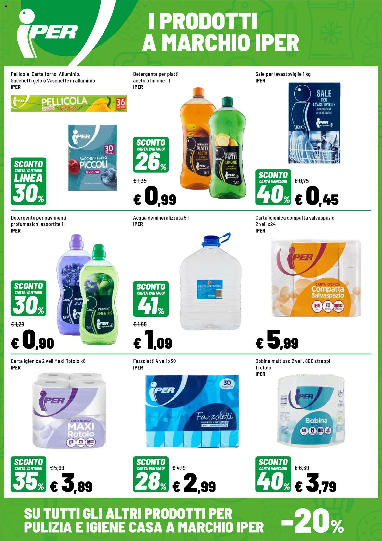 Volantino Iper del 07.04.2026 | Pagina: 11 | Prodotti: Carta igienica, Detergente, Aceto, Vaschette