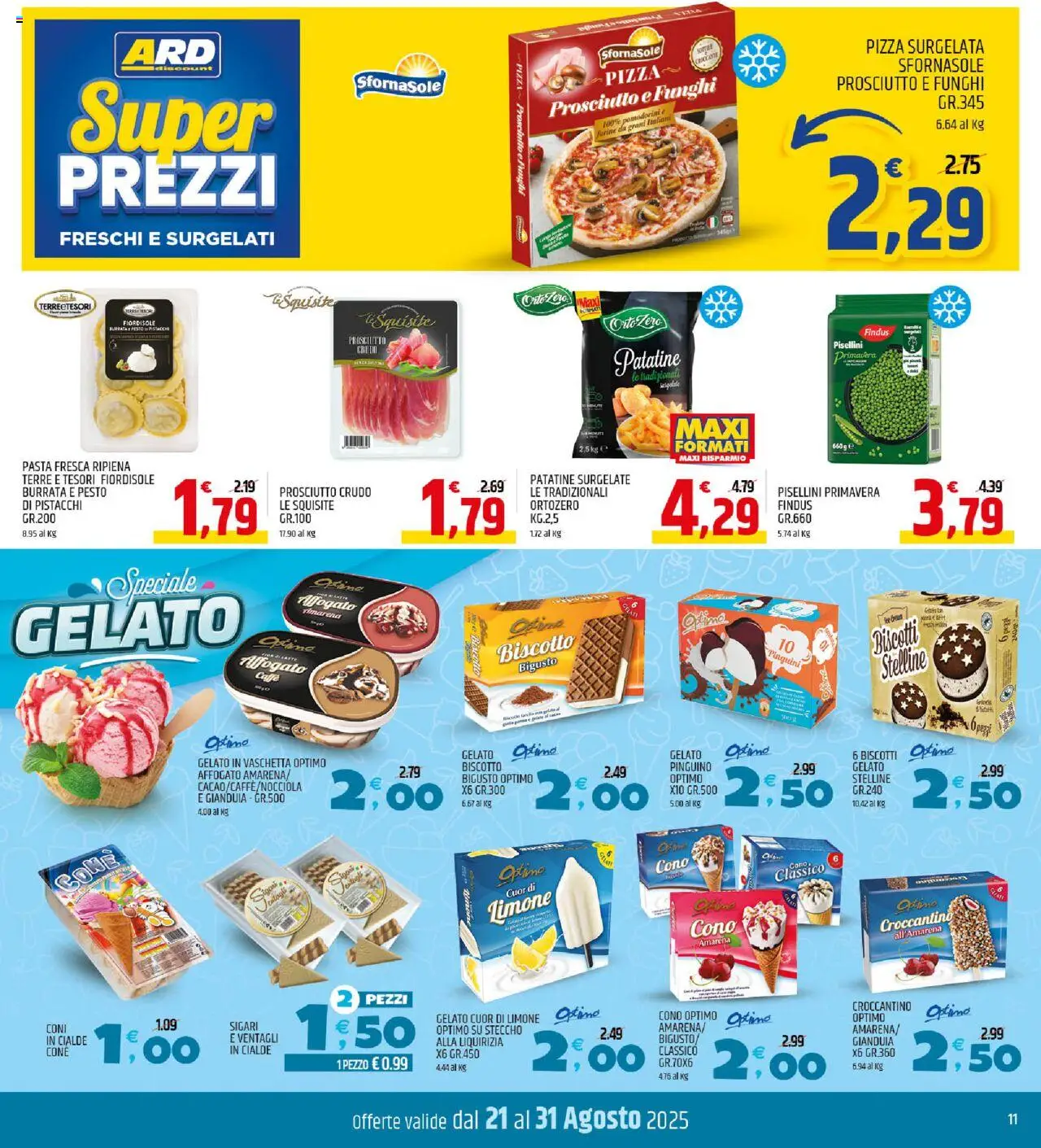 Volantino ARD Discount del 21.08.2025 | Pagina: 11 | Prodotti: Pomodorini, Prosciutto Crudo, Gelato, Prosciutto