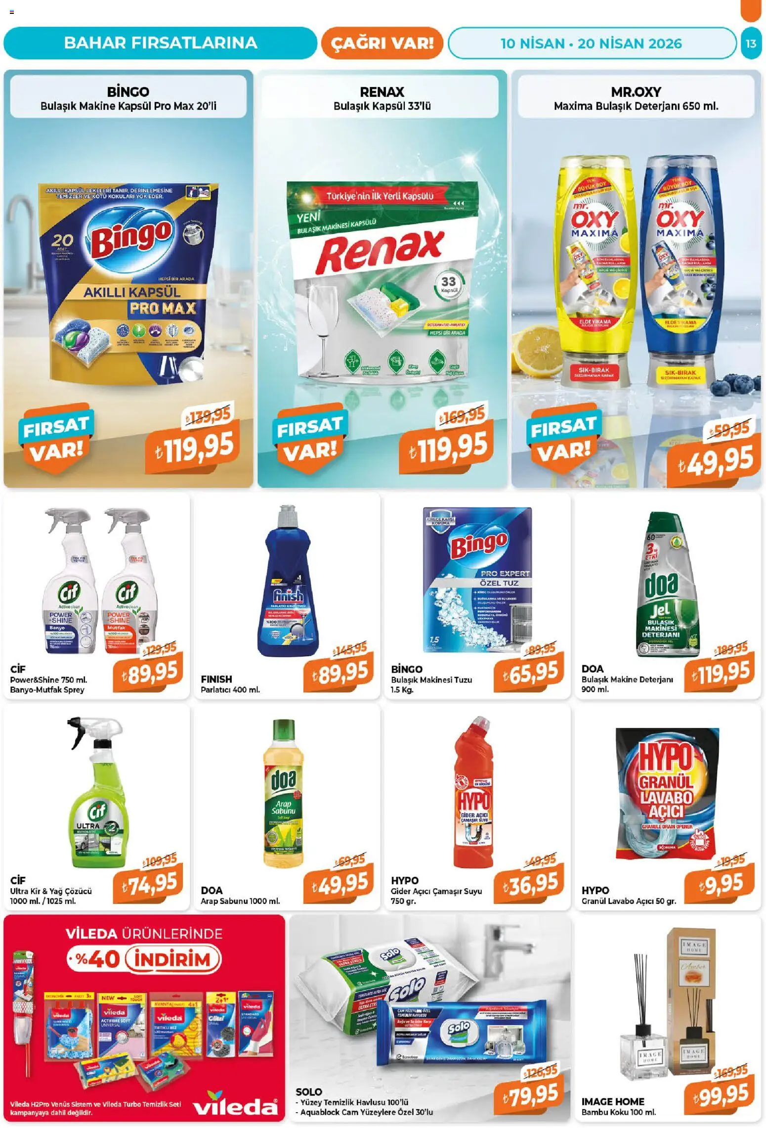 Çağrı Market Katalog - 10.04.2026 tarihinden itibaren geçerlidir | Sayfa: 13 | Ürünler: Yağ, Lavabo açıcı, Tuz, Bulaşık makinesi