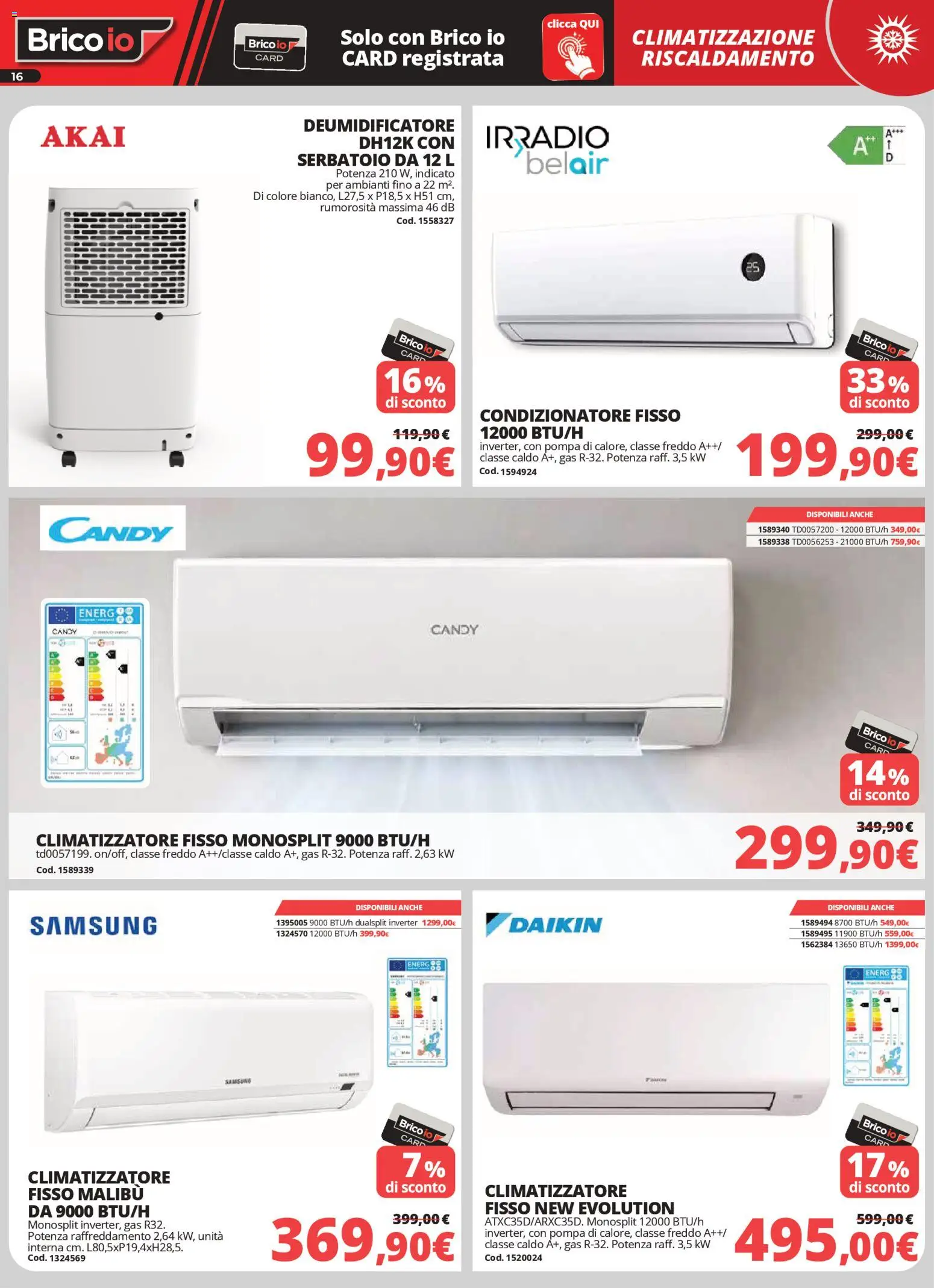 Volantino Brico io del 02.04.2026 | Pagina: 16 | Prodotti: Climatizzatore, Deumidificatore, Condizionatore, Samsung