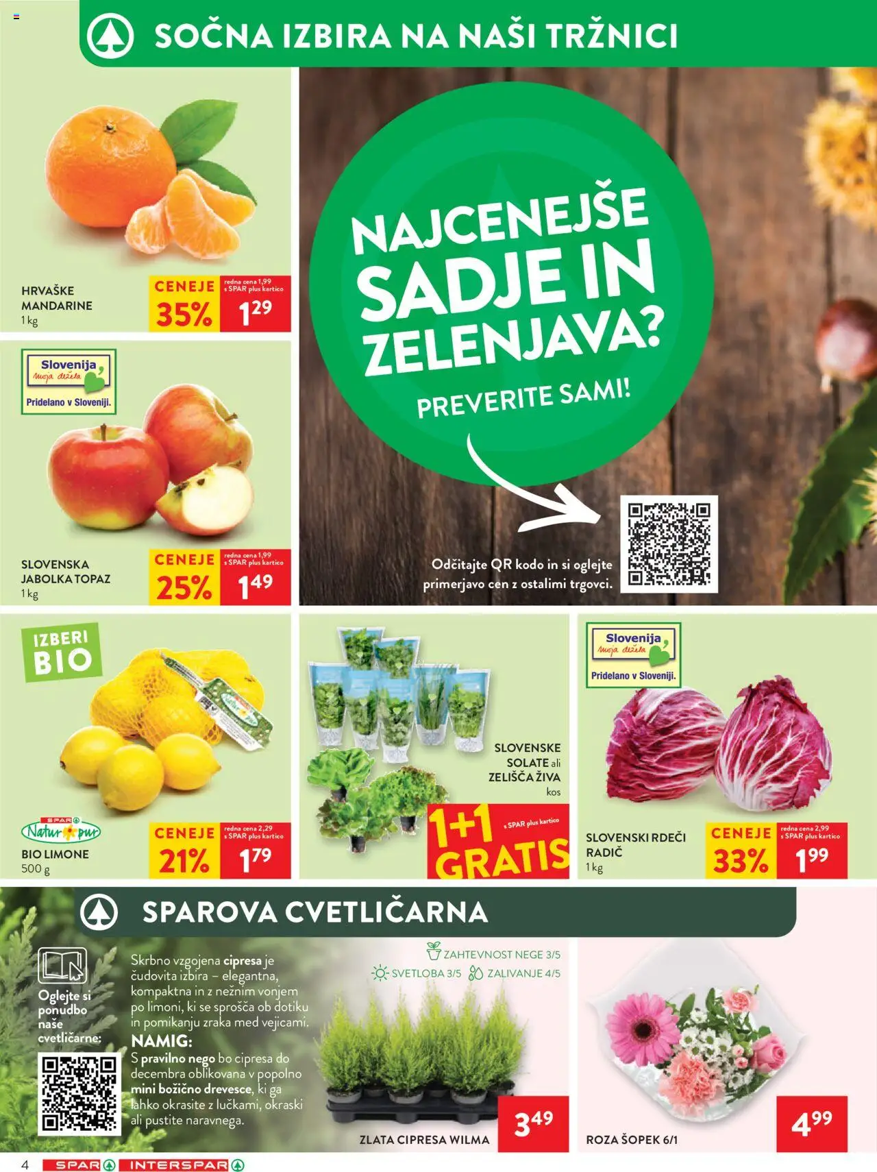 Novi Spar katalog ponudbe – veljaven od 08.10.2025 | Stran: 4 | Izdelki: Šopek, Jabolka, Mandarine, Zelenjava