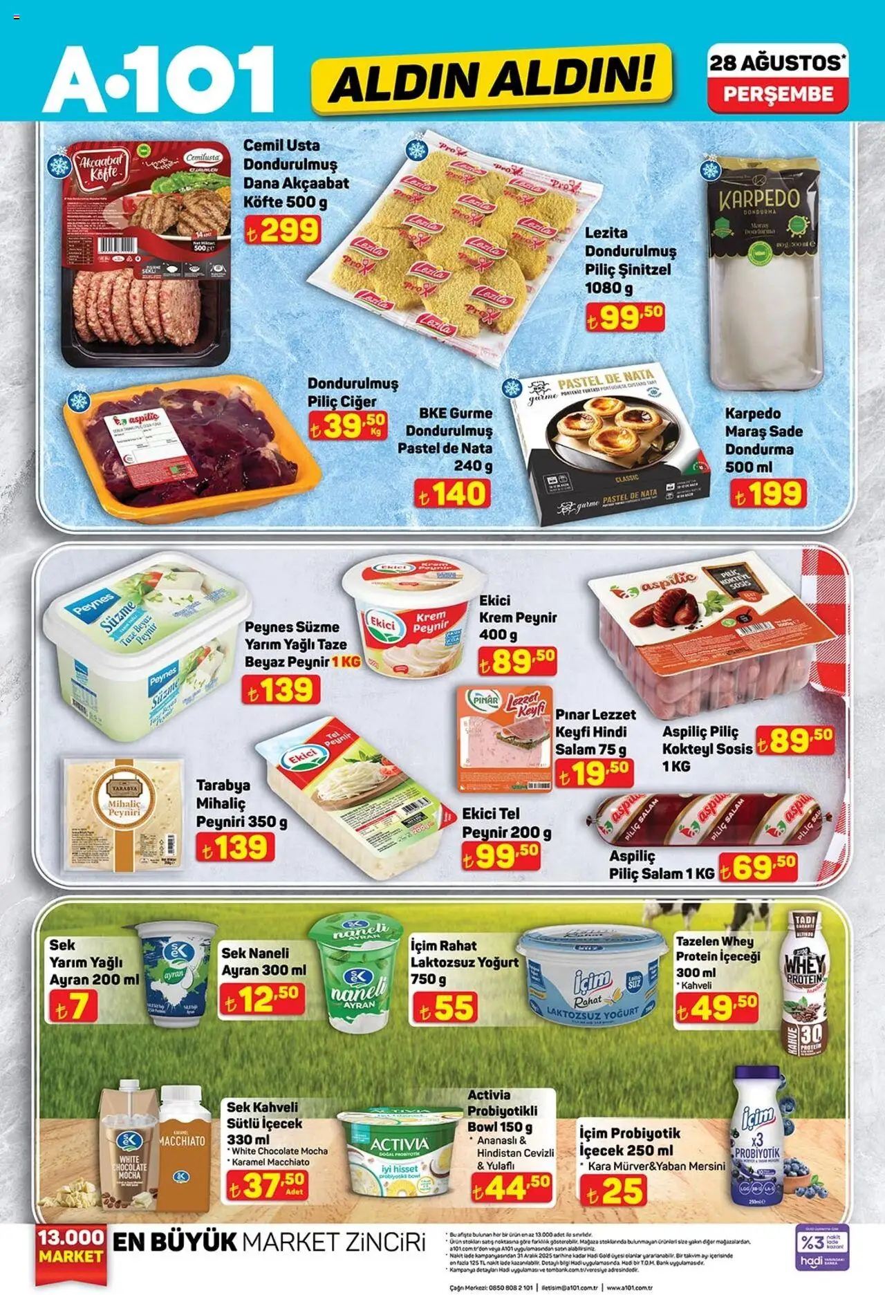 A101 Katalog Aldın Aldın - 28.08.2025 tarihinden itibaren geçerlidir | Sayfa: 1 | Ürünler: Peynir, Ekici, Dondurma, Şal