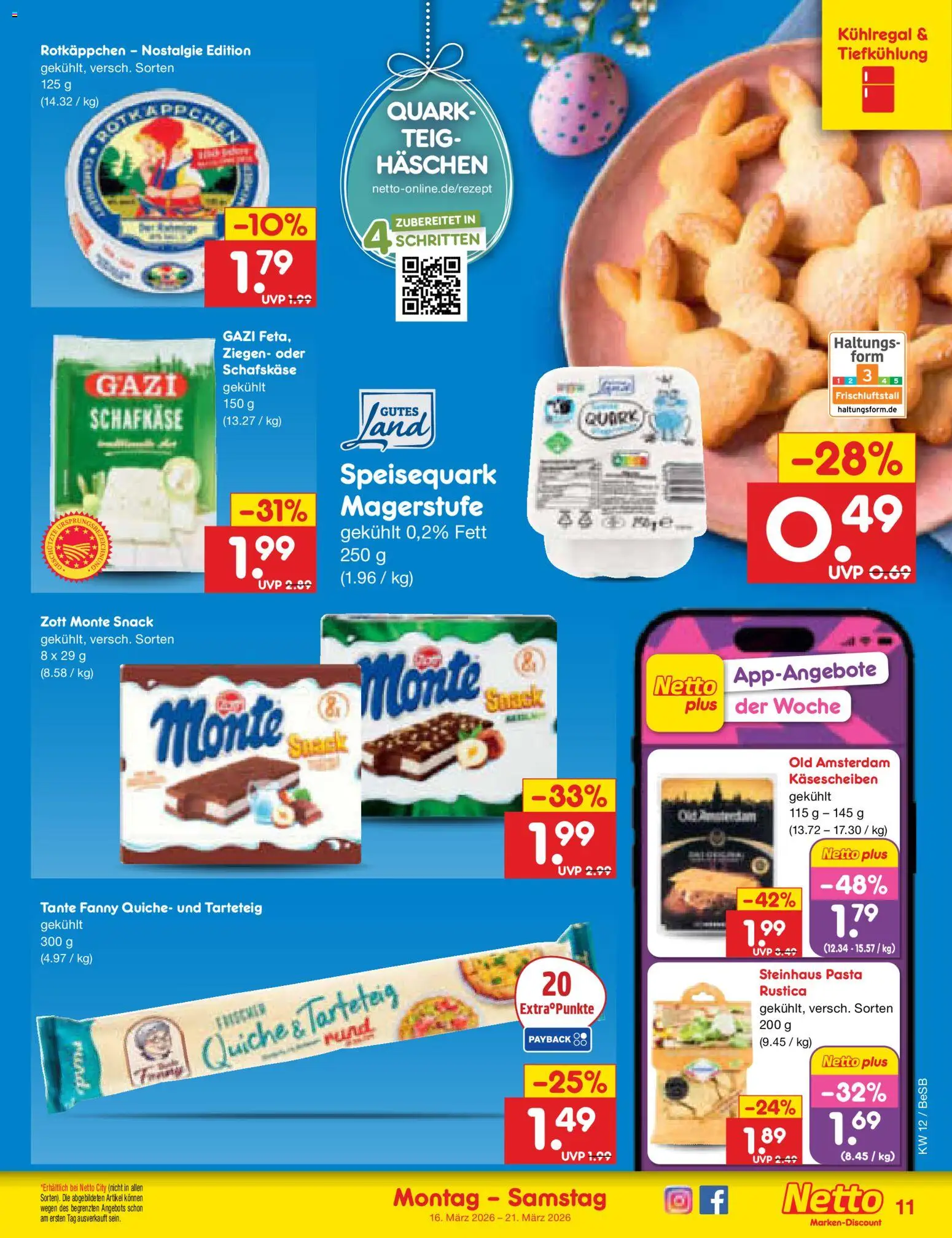Netto Marken-Discount Prospekt 	 – gültig ab 16.03.2026 | Seite: 11 | Produkte: Quark, Rotkäppchen, Pasta, Schafskase