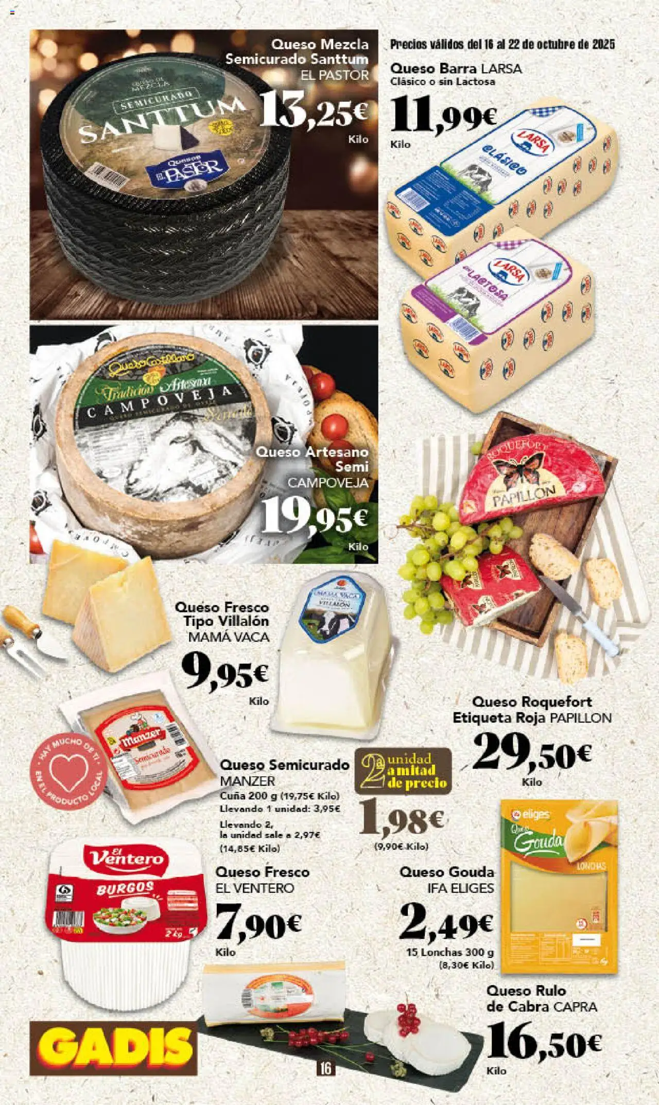 Gadis folleto │ válido desde el 16.10.2025 | Página: 16 | Productos: Queso, Queso fresco, Queso Gouda, Cuna